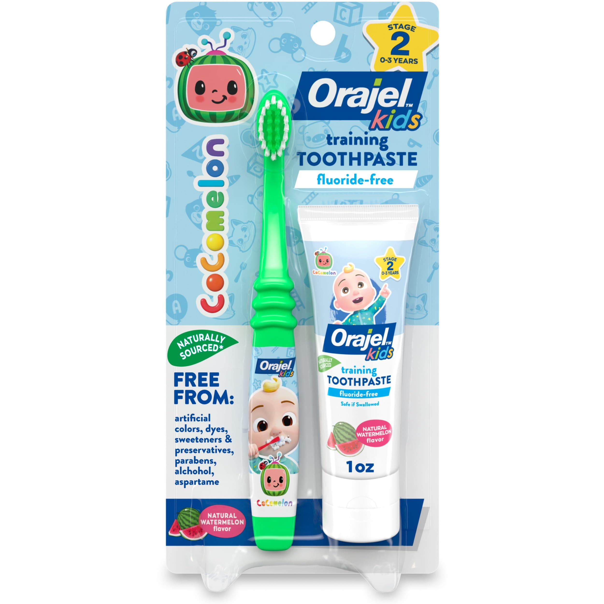 Kids CoComelon Fluoride-Free Training Toothpaste with Brush, (Set of 2 Piece)