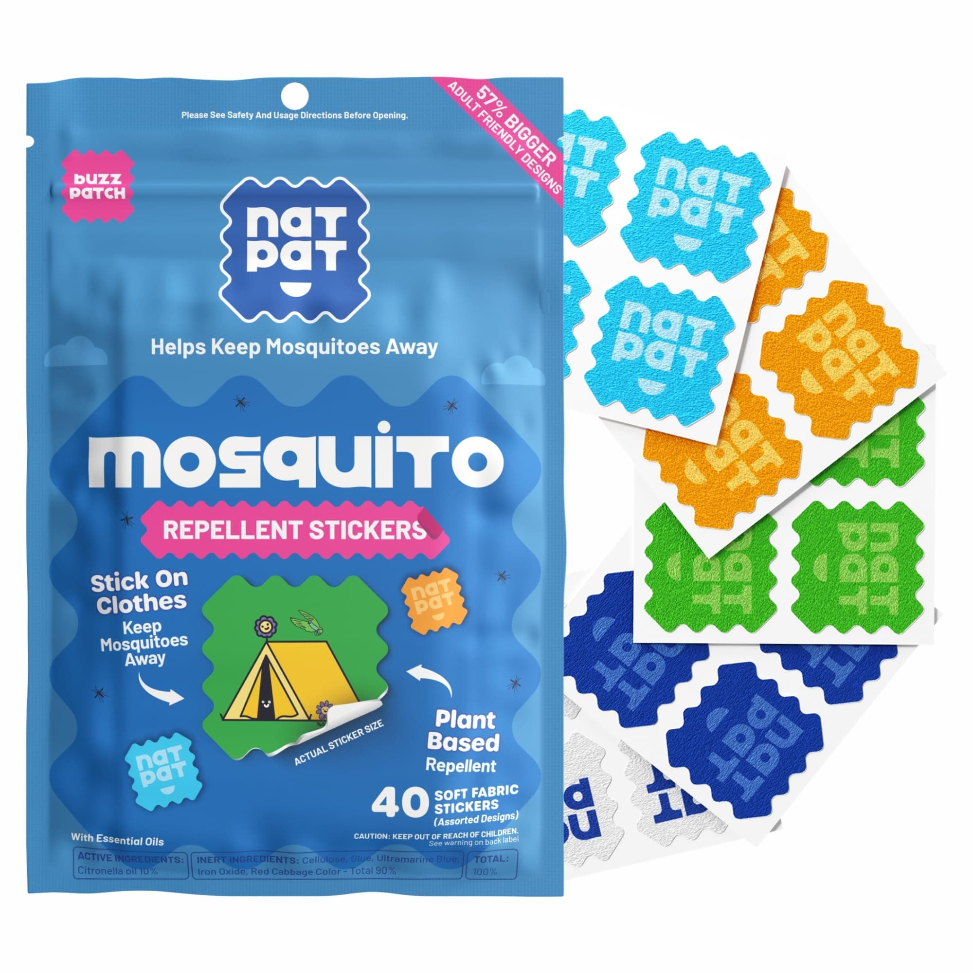 NATPAT Buzz Patch Mosquito Patches for Adults (40 Pack) - The Original All Natural Insect Repellent derived from Botanical extracts Essential Oil, Plant Based Ingredients, Non-Toxic, DEET Free