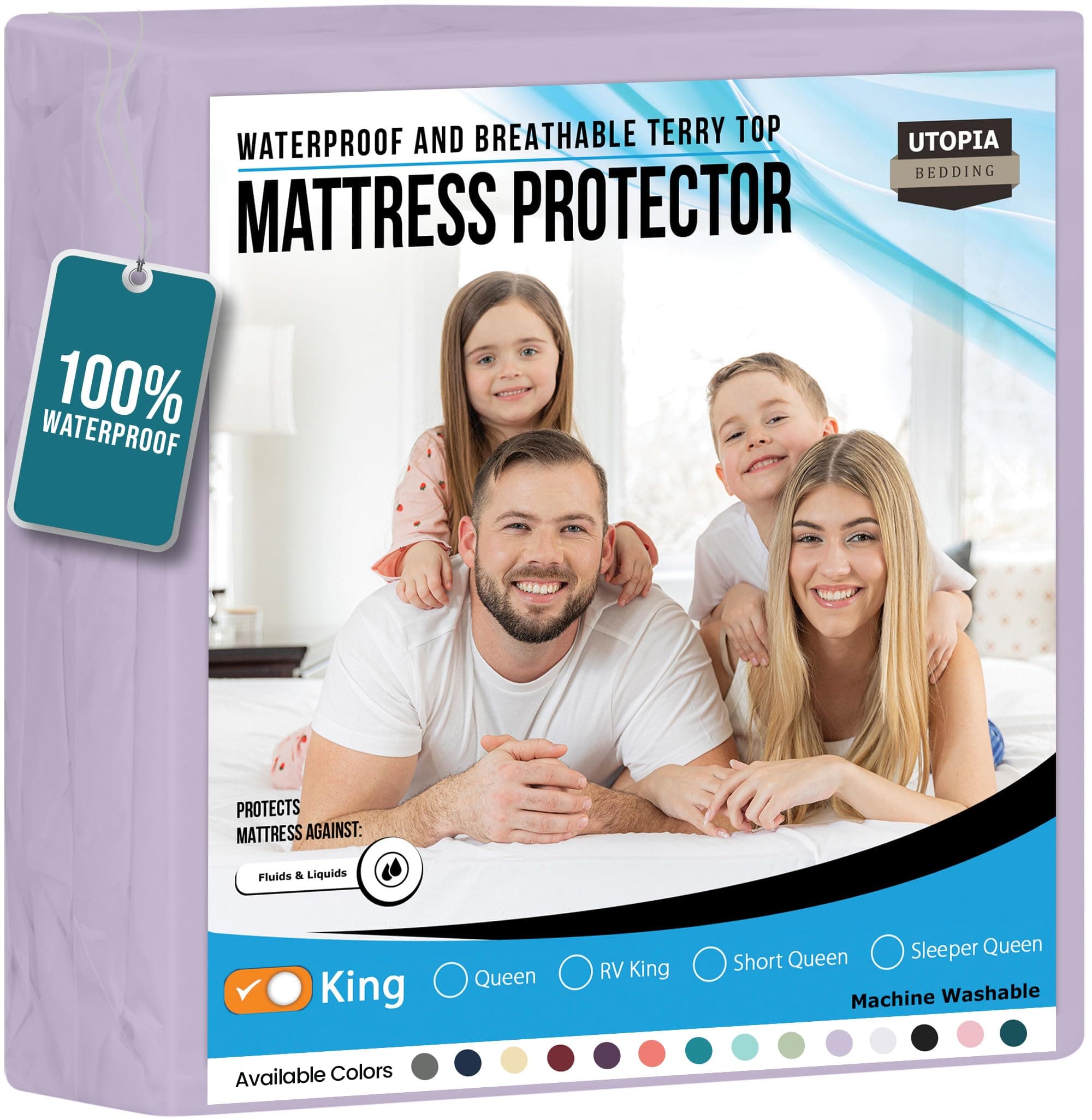 Utopia Bedding Waterproof Mattress Protector King Size, Premium Terry Mattress Cover 200 GSM, Breathable, Fitted Style with Stretchable Pockets (Lavender)