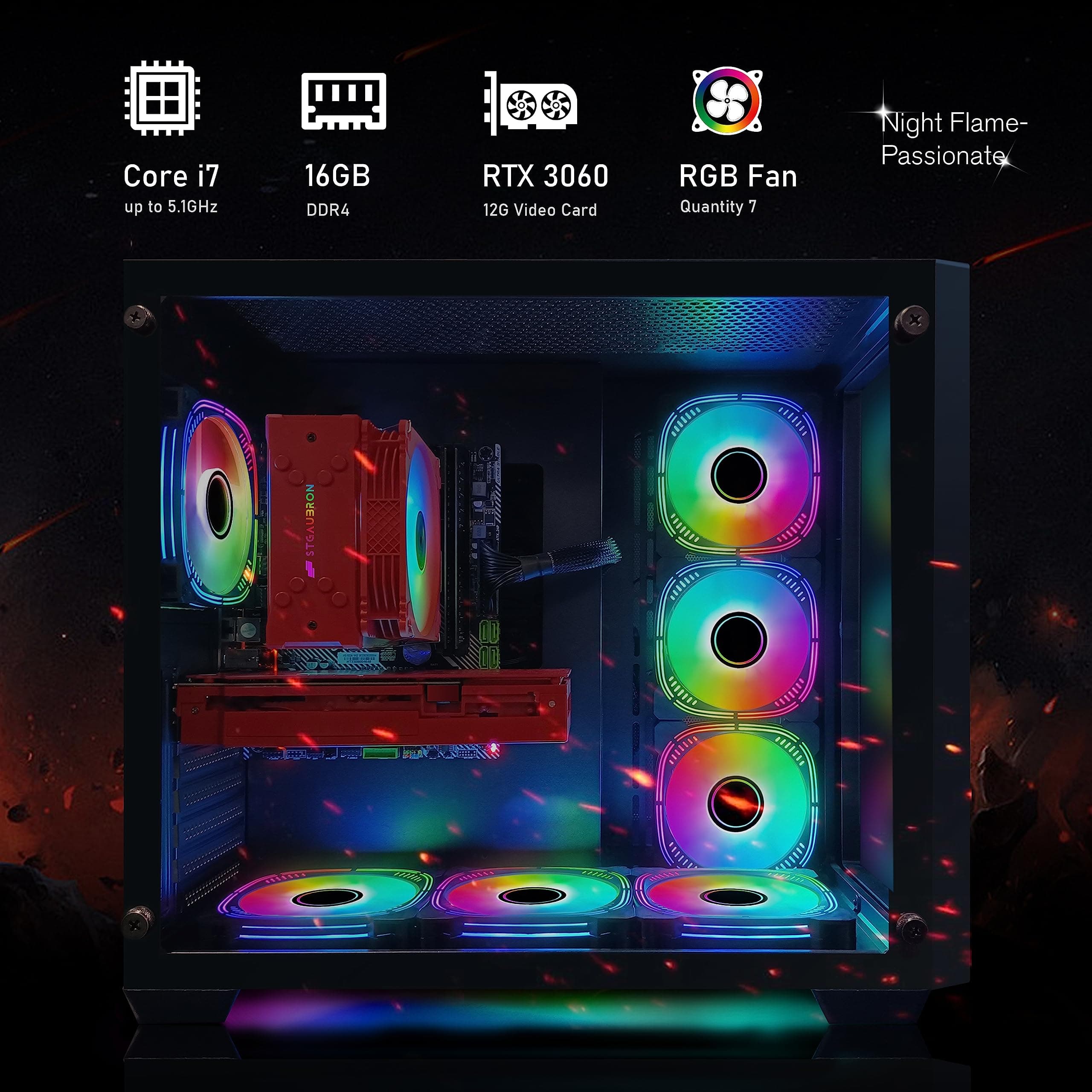 STGAubron Gaming PC Computer Desktop,GeForce RTX 3060 12G GDDR6,Intel Core i7-10700KF up to 5.1G,16G DDR4,1T SSD,WiFi,BT 5.0,RGB Fanx7,RGB Mouse Pad,RGB BT Sound Bar,RGB BT Gaming Mic,Windows 11 Home