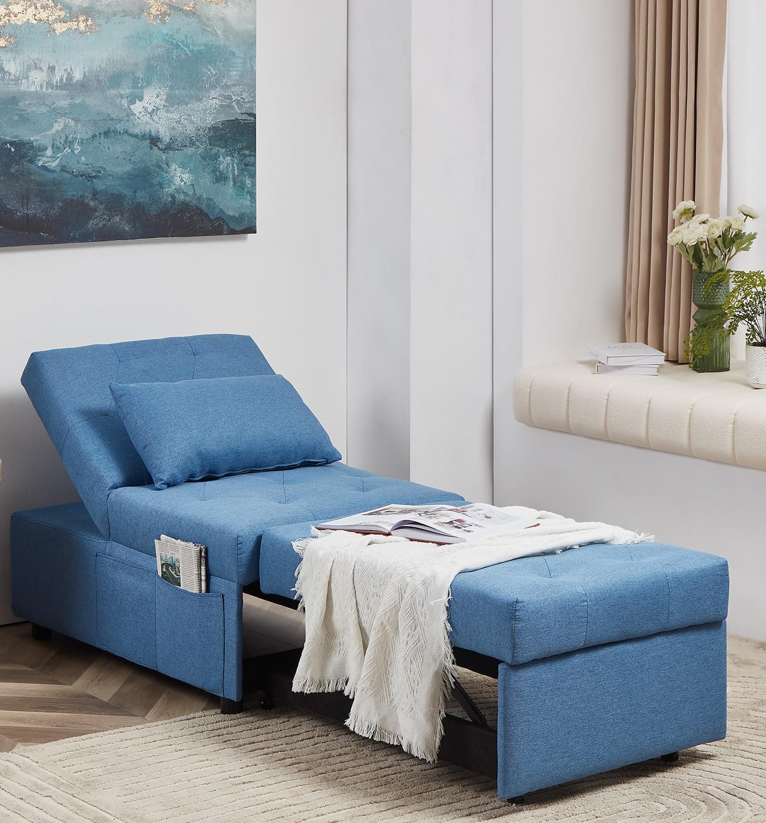 Cozy Castle Folding Sofa Bed, Convertible Sleeper Chair with Pillow and Foldable Mattress for Back Support, Futon Sofa Bed for Bedroom, Living Room, and Small Spaces