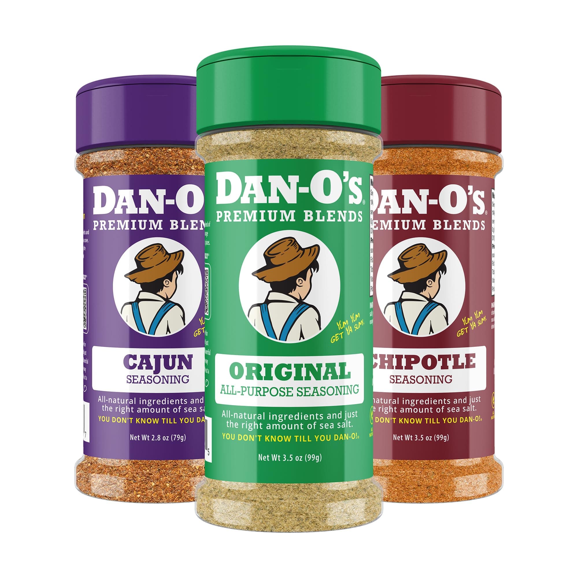 Dan-O's 3 Bottle Seasoning Set, Small Bottles, 3 Pack, Includes Original, Chipotle and Cajun Seasonings, Sugar Free, Zero Calorie, Use this Seasoning Kit on Meat, BBQ or Sauce