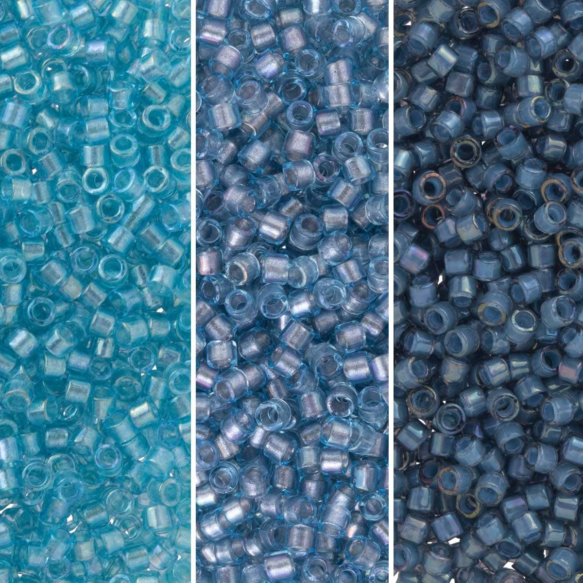 Miyuki Delica Seed Beads Bundle: Size 11/0, Denim Blue Inside Color Lined Palette Collection DB2382, DB2383, DB2384