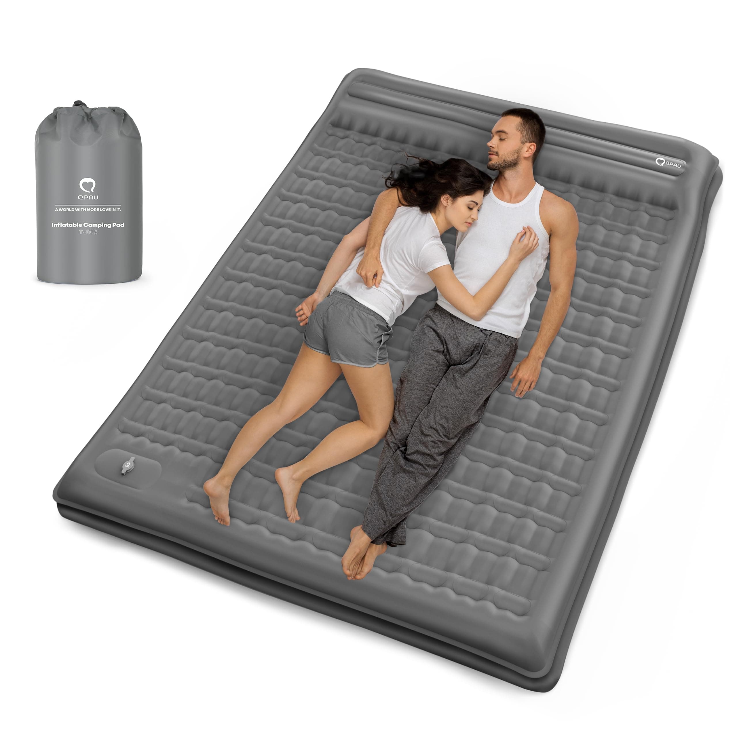 QPAU Camping Sleeping Pad, 2 Person Camping Mat, Enhanced Support for Healthy, with Built-in Foot Pump, 4.7 Inch Durable Sleeping Mattress for Camping, Hiking, Backpacking and Home - Grey-1