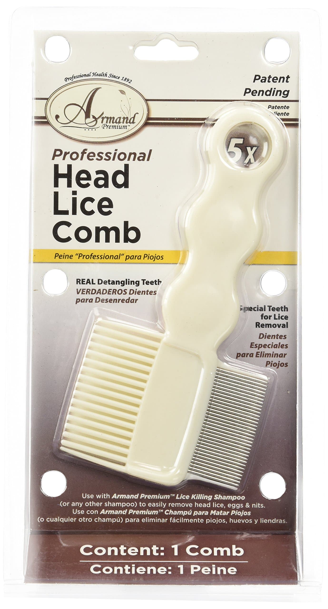 #1 Lice Comb with 5x magnifying glass - featuring professional head lice comb patent pending - ideal for detangling knots from thick or thin hair