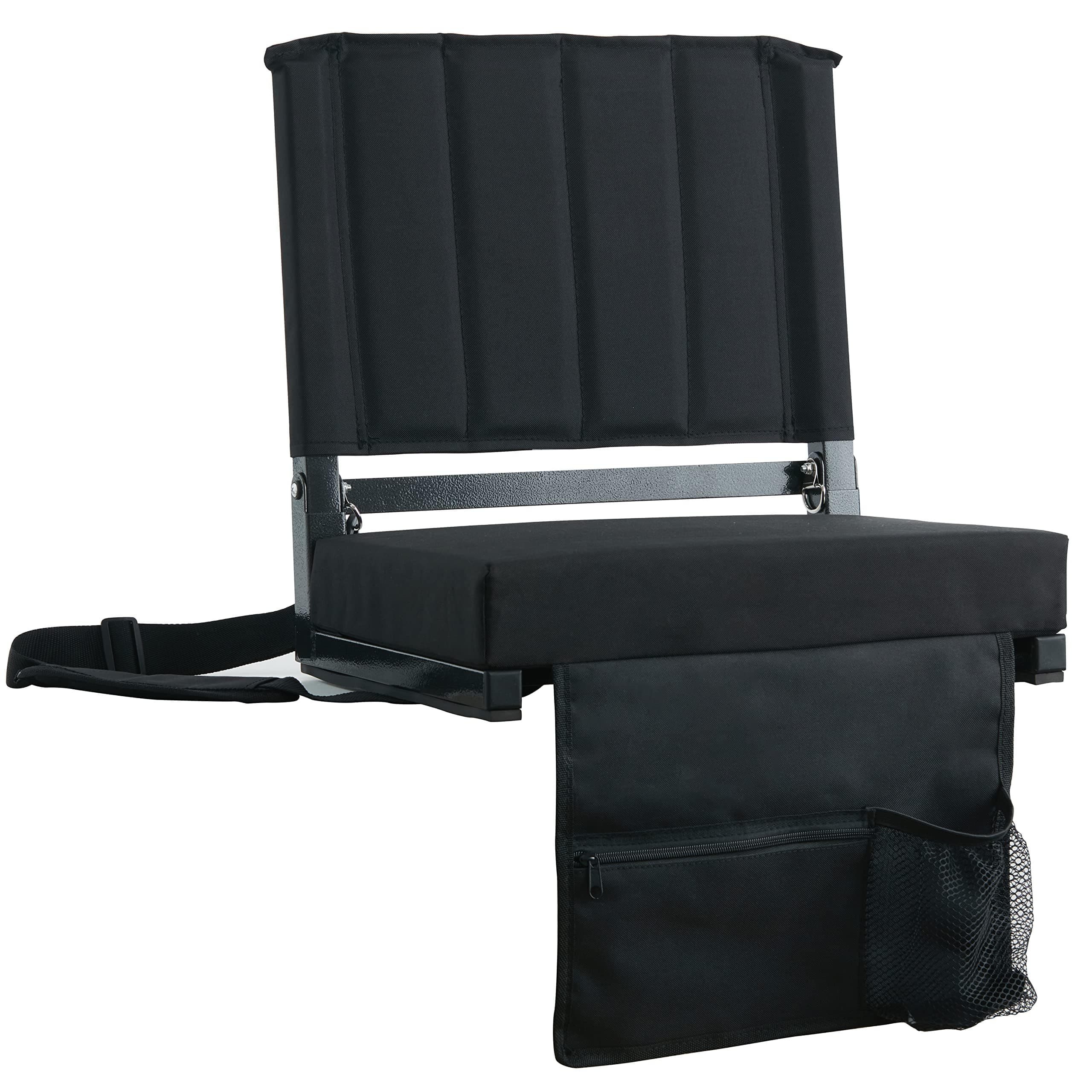 Stadium Seats with Back Support Bleacher Chairs with Back and Cushion Thick Padded Bleacher Seats Includes Shoulder Strap Black 1pc Regular - 17" W x 12" D x 16.5" H