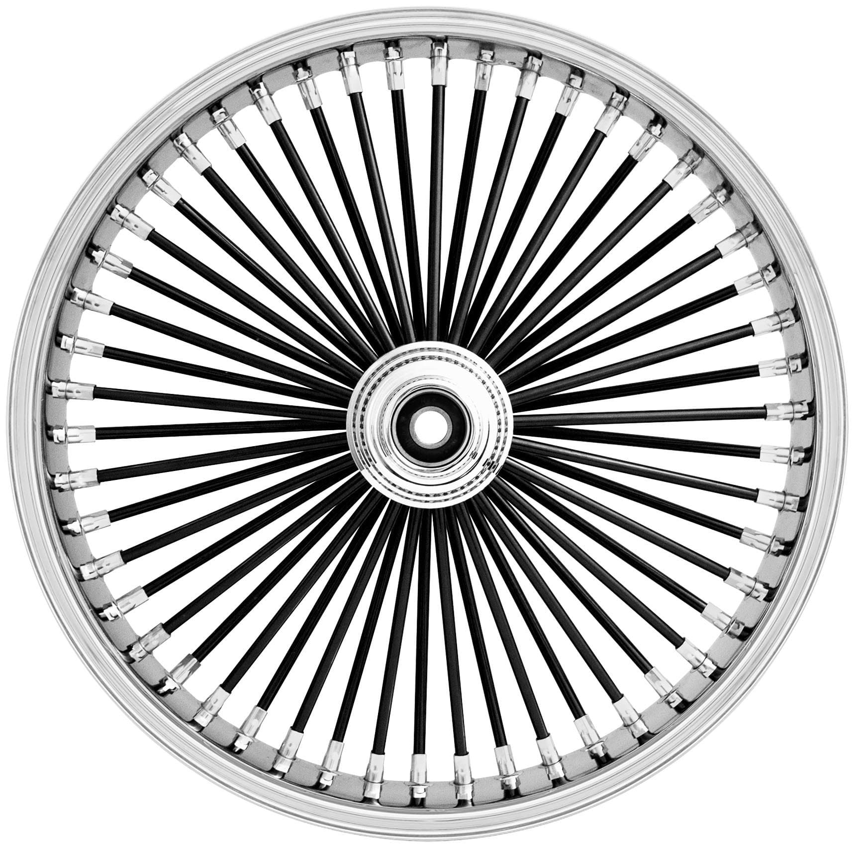 Ride Wright Wheels Inc Omega Black 50 Spoke 21x3.5 Front Wheel (Single Disc), Color: Black, Position: Front, Rim Size: 21 04235-15-OM-BLKSP-T