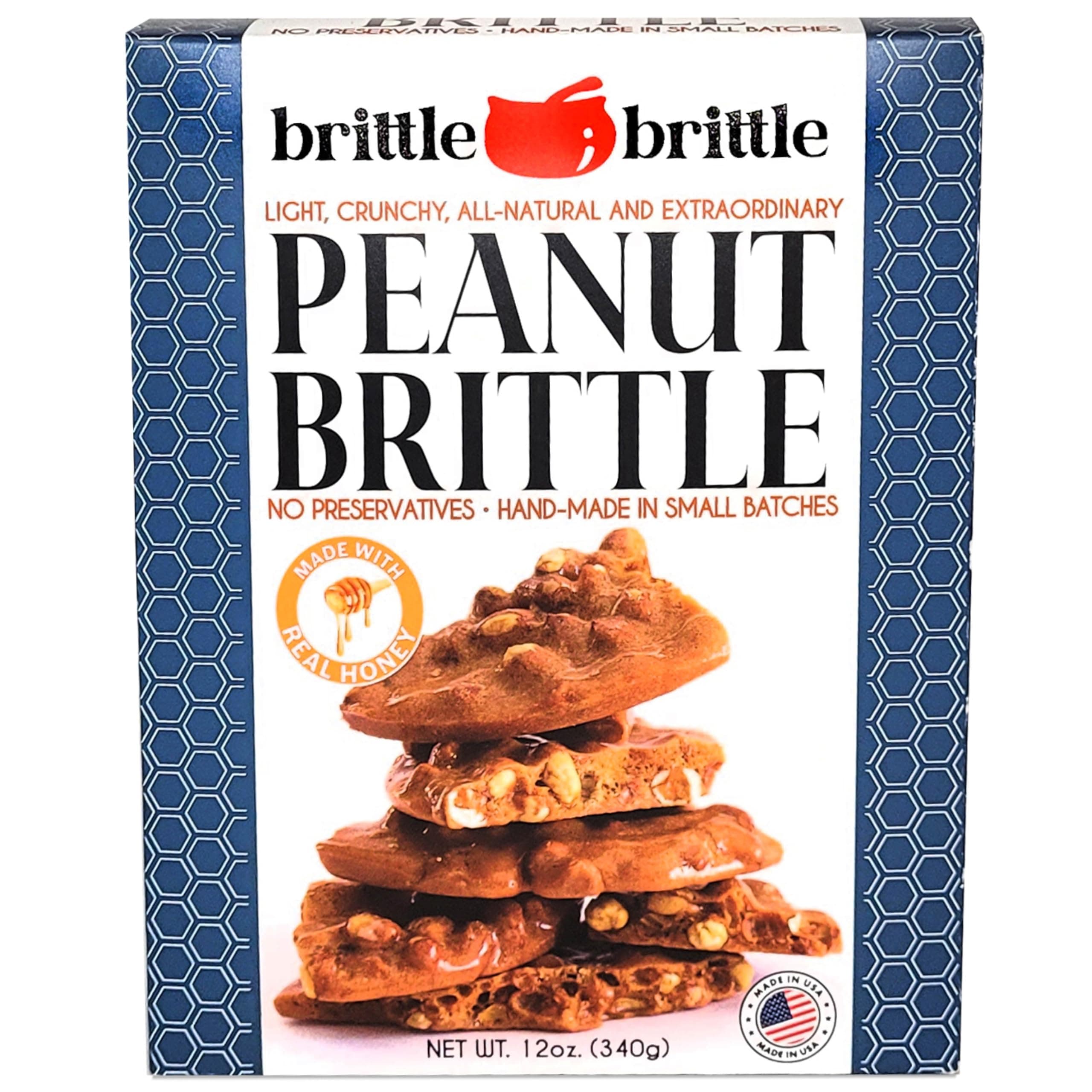 Peanut Brittle Candy, Handmade Old Fashioned Peanut Brittle Made with Honey, All Natural, Gluten Free, Perfect Snack or Gift, 12 oz