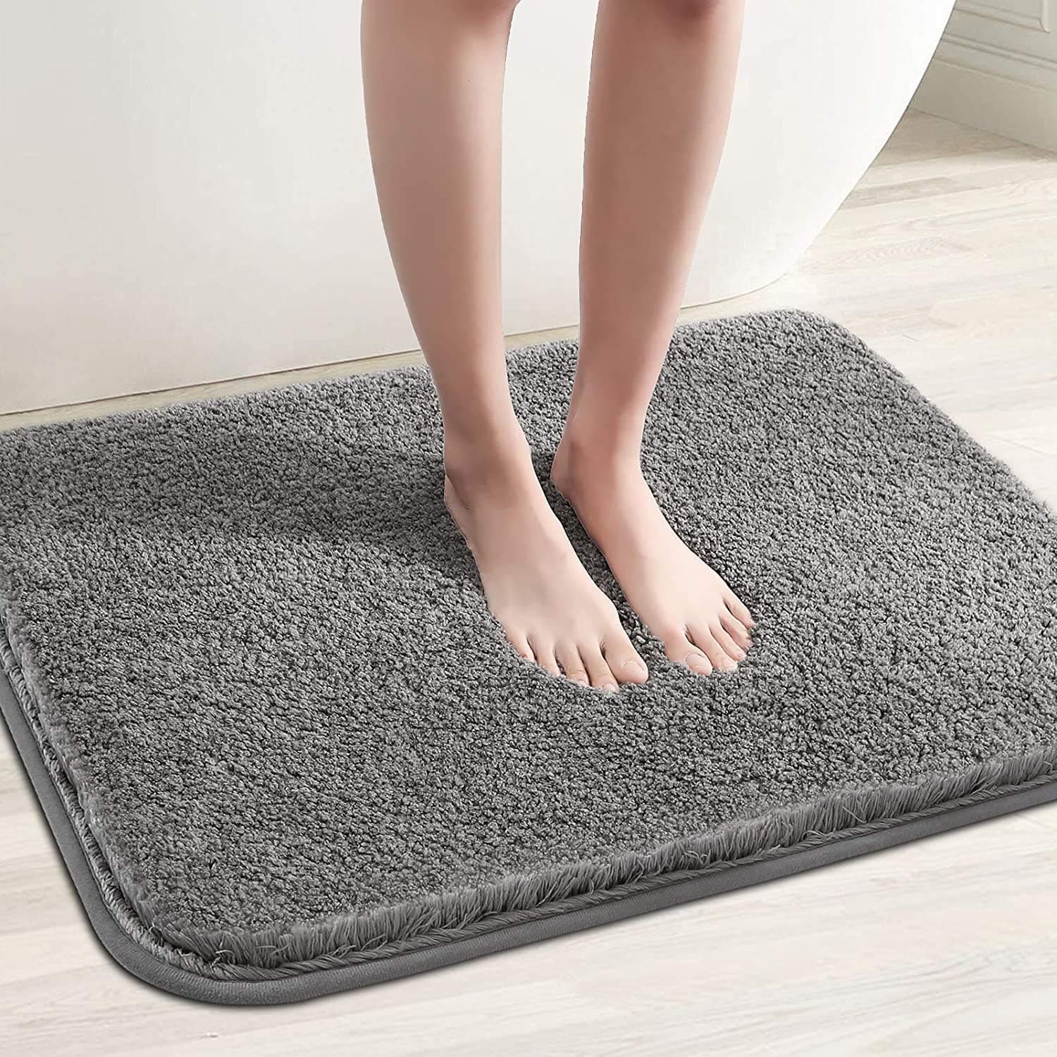 Citarum Non Slip Bath Mat, Microfiber Absorbent Bath Rug, Water Absorbent Soft Chenille Shower Rugs for Bathroom Quick-drying, Easy Clean, Machine Washable - 40 x 60 x 3cm (Grey)