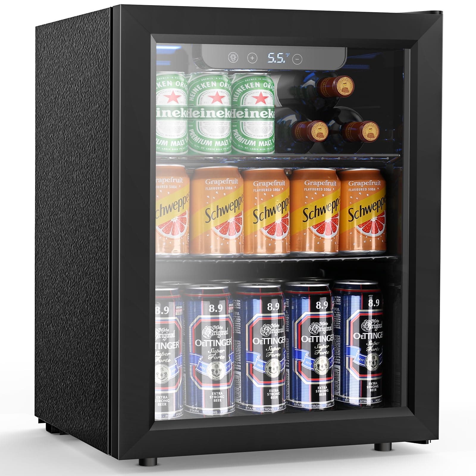 68 Cans Beverage Refrigerator Cooler, 1.7 cu.ft Mini Fridge Glass Door Drink Cooler for Beer, Soda,Wine, Digital Temperature Control for Home Office Bar