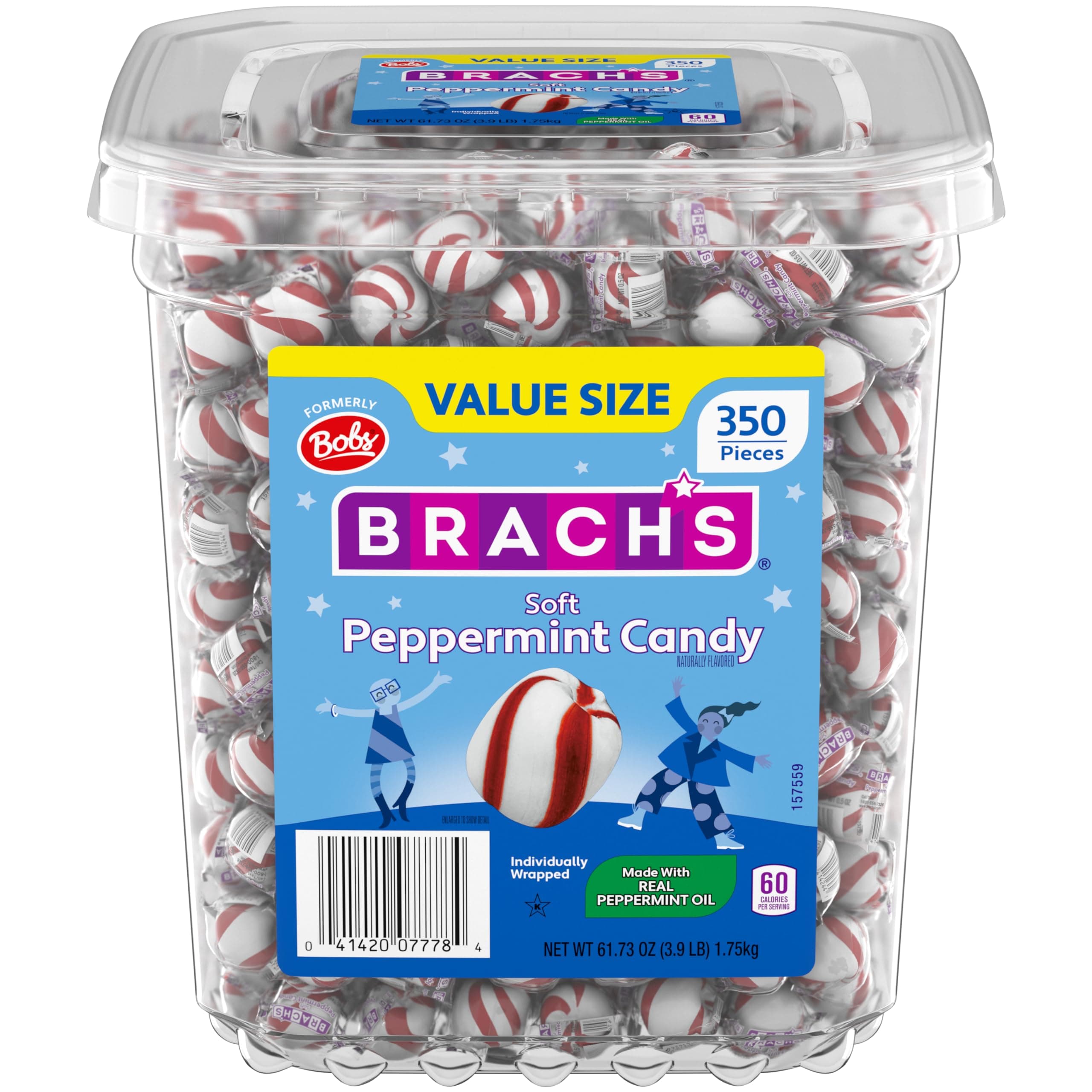 Brach's Bob's Red & White Bob's Sweet Stripes Soft Candy, 61.73 Ounce, Peppermint, 350 Count