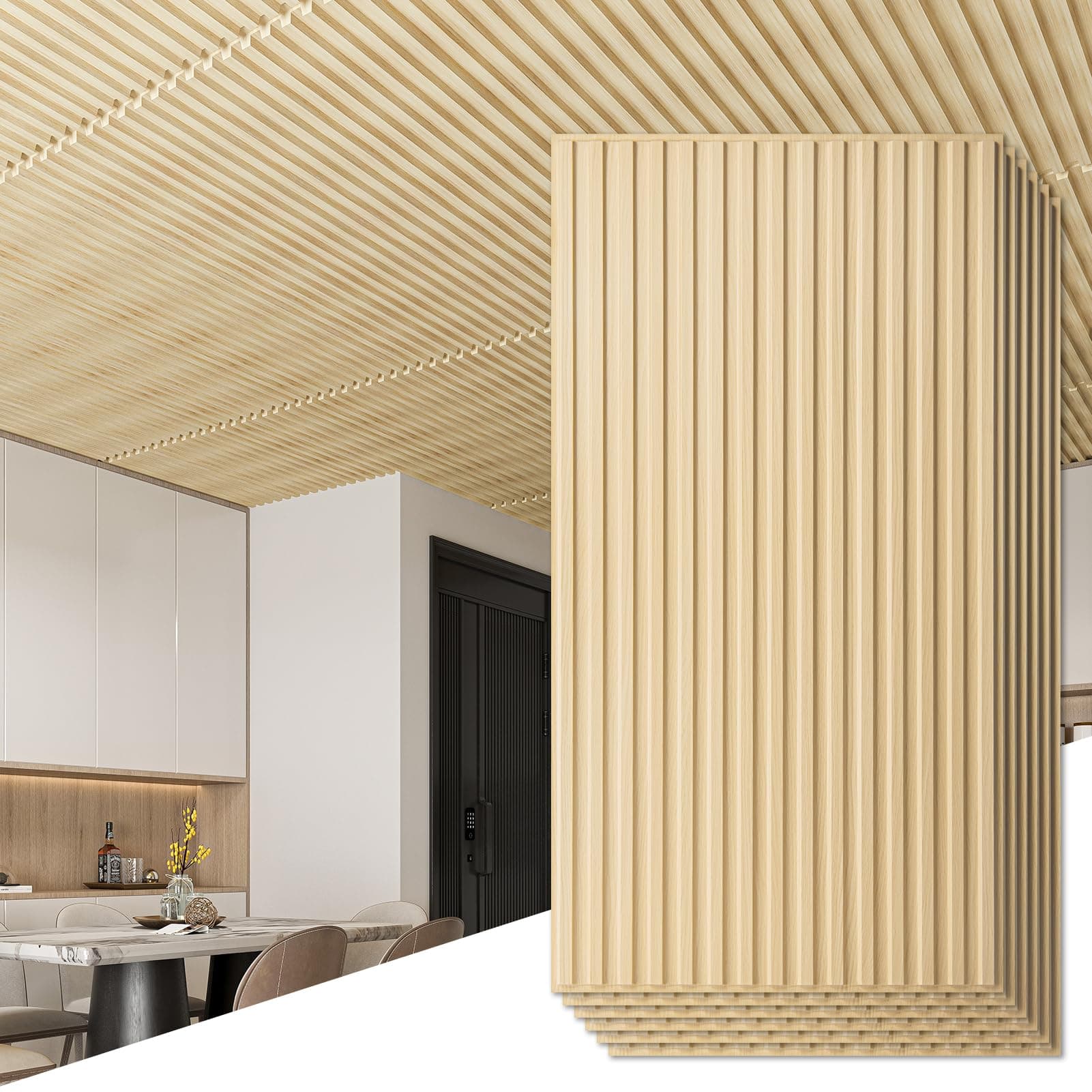Art3d 6-Pack Slat Design 3D Wall Panels for Interior Wall Decor, 2x4 FT PVC Decorative Drop Ceiling Tiles - Oak, 24 x 48in.