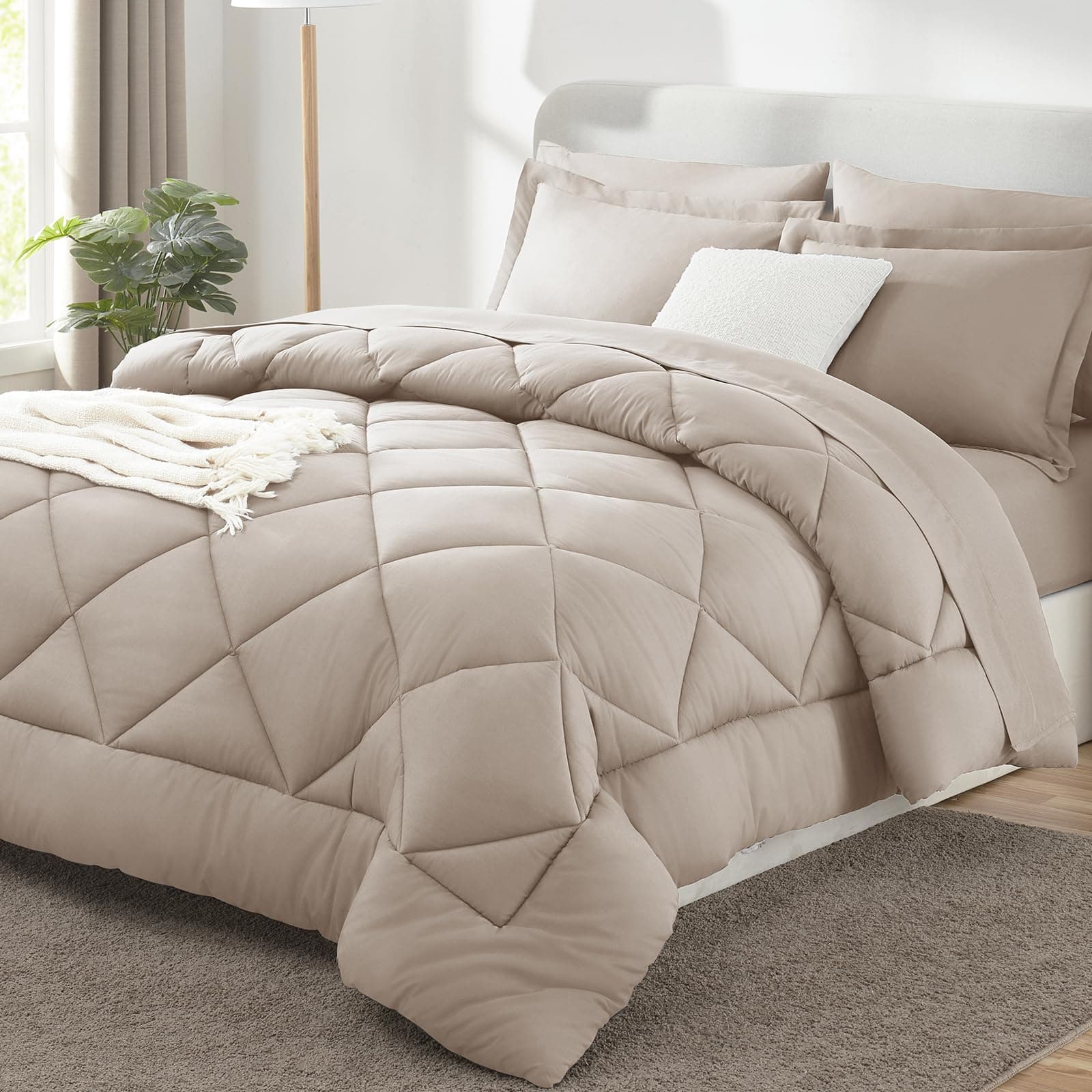 CozyLux Full Size Comforter Sets Linen - 7 Pieces Bed in a Bag Full, Luxury Soft Bed Set for All Seasons, Bedding Set with Down Alternative Comforter, Sheets, Pillowcases & Shams