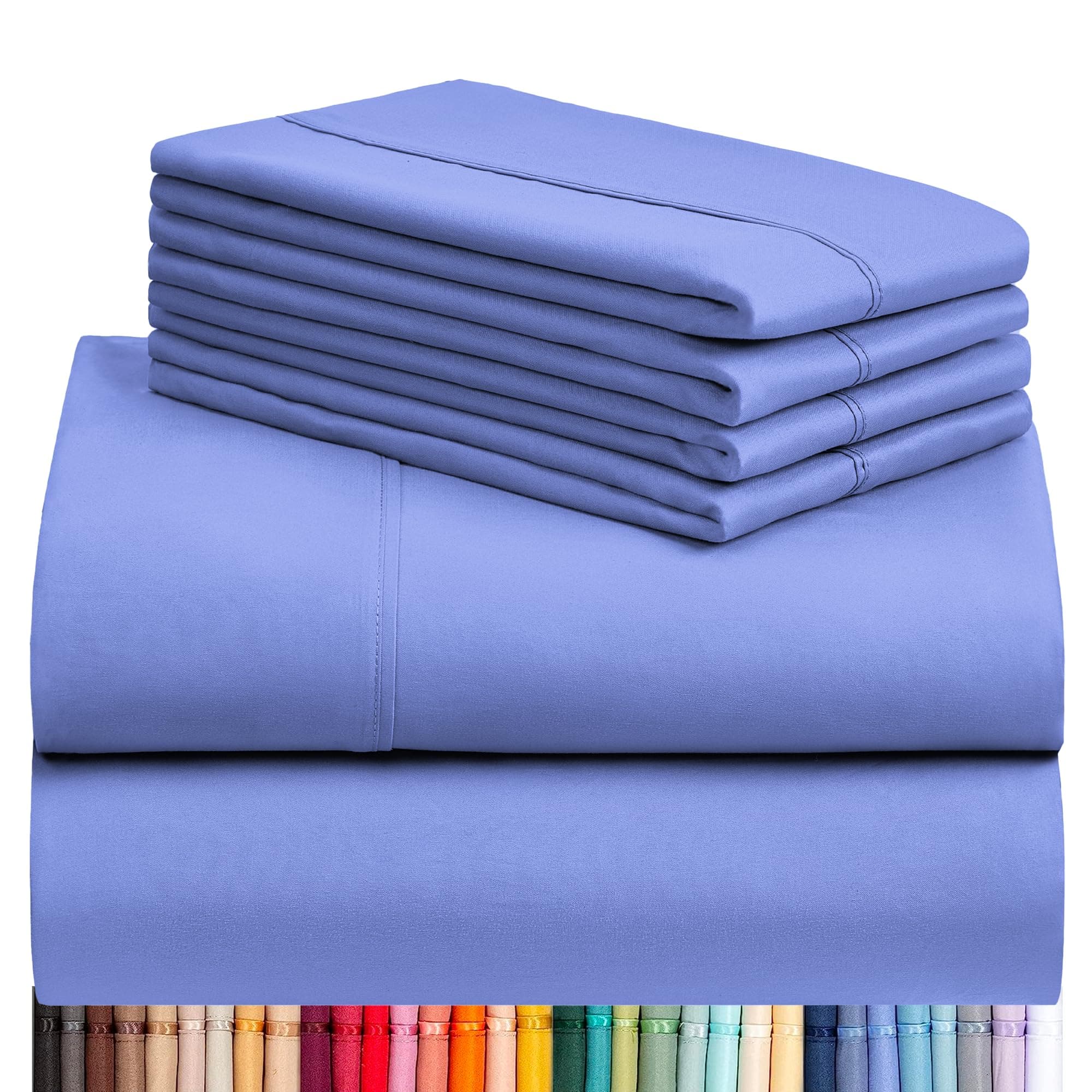 LuxClub4 PC Queen Sheet Set, Breathable Luxury Bed Sheets, Deep Pockets 18" Wrinkle Free Cooling Sheets Machine Washable Hotel Bedding Silky Soft - Violet Blue Queen
