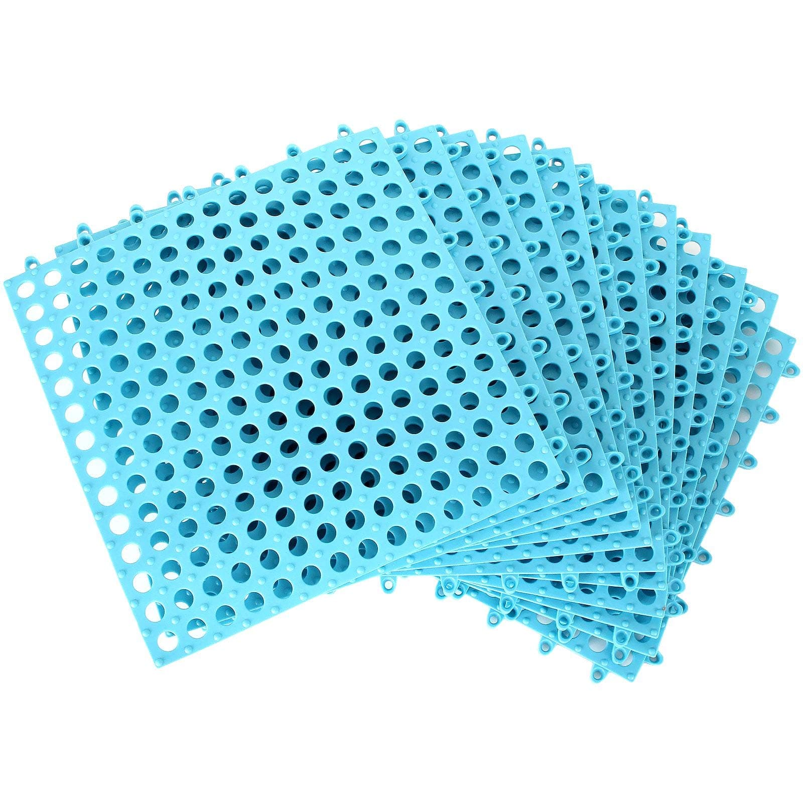 LISHINE 12Pcs Interlocking Soft PVC Non-Slip Square Blue Rubber Floor Tiles with Drain Holes, 12"x12" Bath Mat