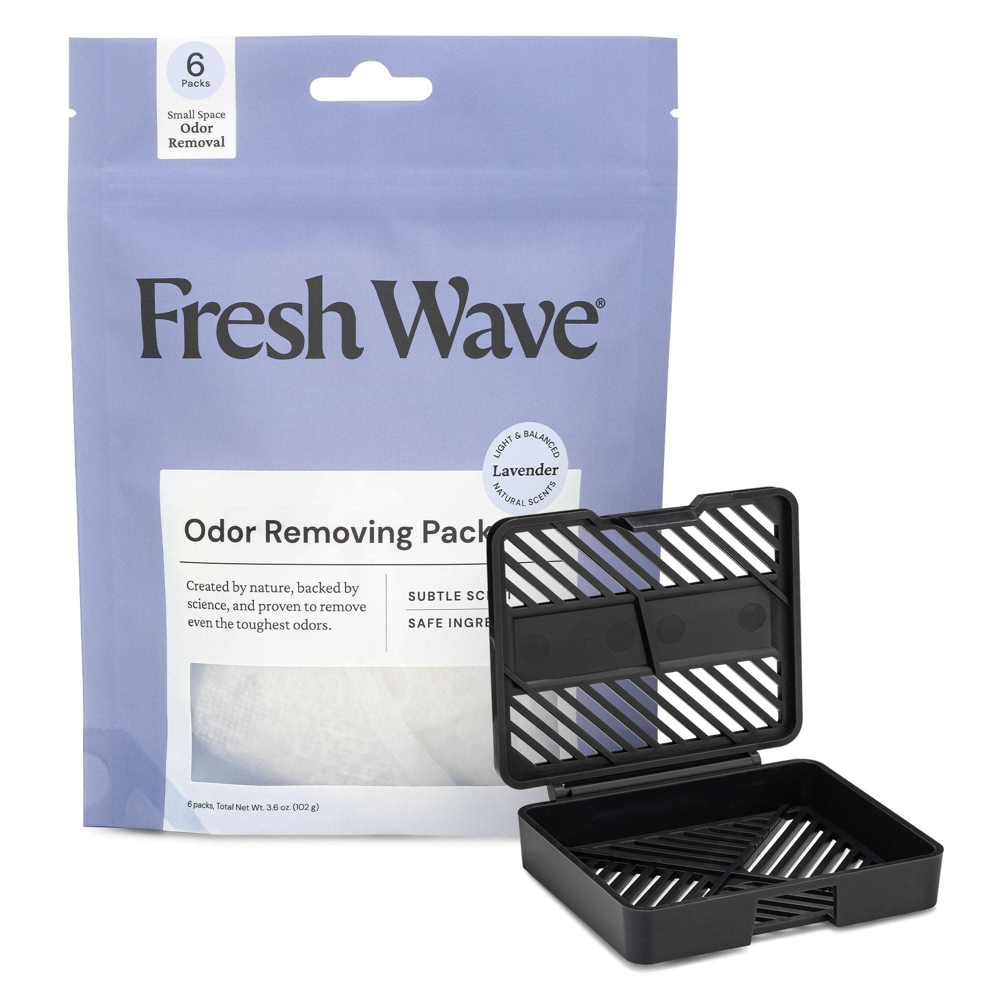 Fresh Wave Lavender Odor Eliminating & Deodorizing Packs | Bag of 6 & Fresh Pod Case | Safer Odor Relief for Small Spaces | Natural Plant-Based Odor Eliminator | Odor Absorbers for Home