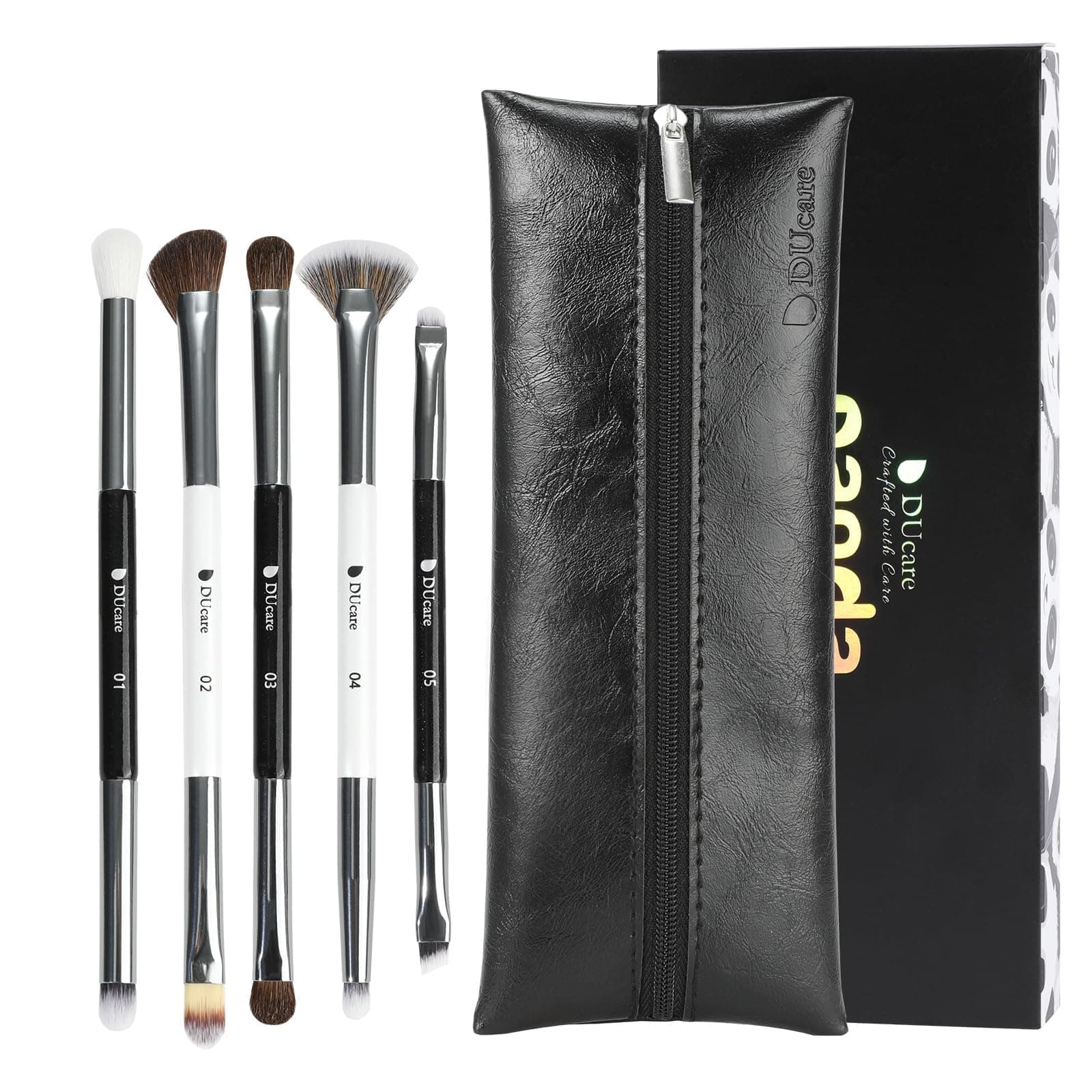 DUcare Eye Makeup Brushes Set, 5pcs Duo End Eyeshadow Brush Set with Travel Bag, Professional Eye Shadow Brushes Kit for Concealer, Eyebrow, Eyeliner, Nose Contouring, Blending