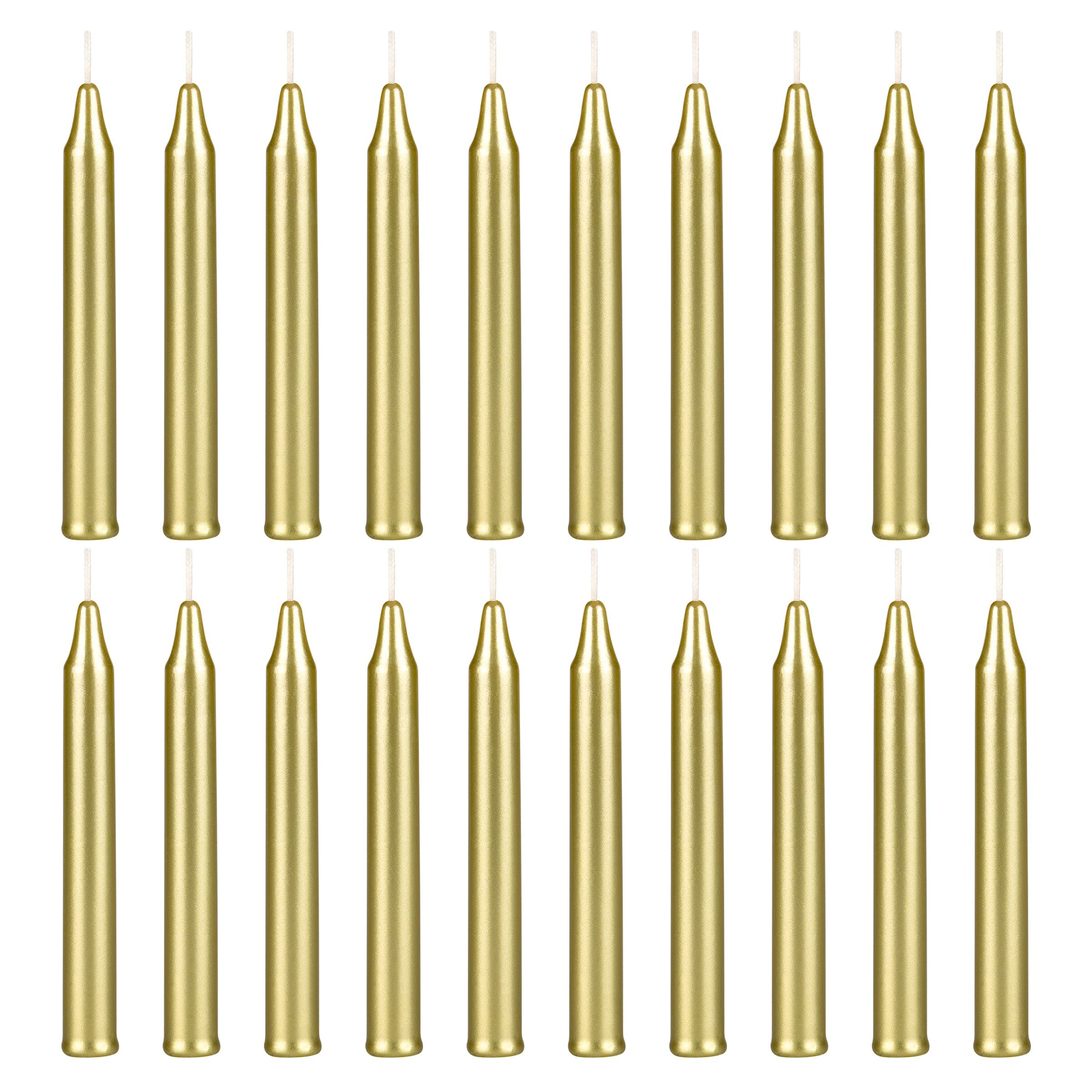 Mega Candles 20 pcs Unscented Gold Exquisite Mini Taper Spell Candles, 4 Inch Tall x 1/2 Inch Diameter, Magic Chimes, Enchantment, Casting Rituals, Witchcraft, Wiccan, Altar, Metaphysical