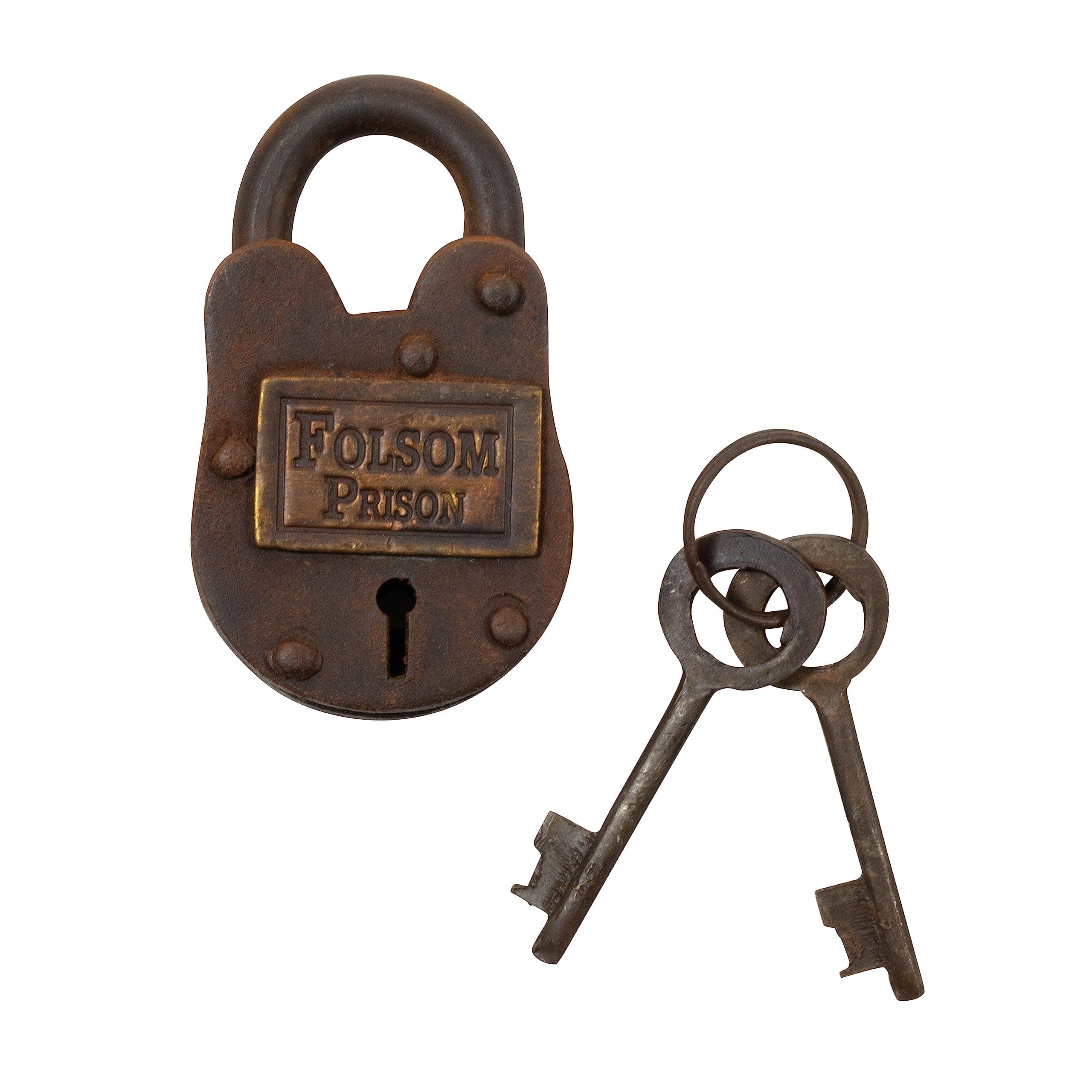 Antique-Finish RUSTIC Cast Iron Folsom Prison Gate Lock Padlock -2 Keys (2)