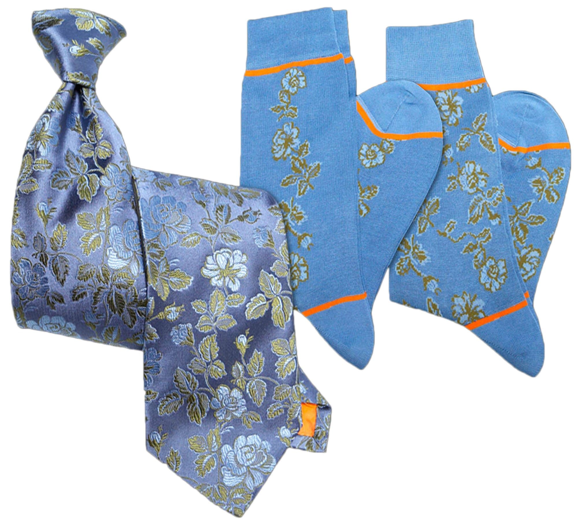 Men's Floral Tie & Sock Set - Denim