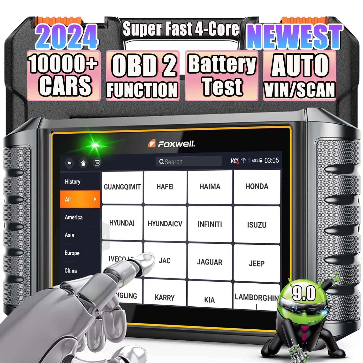 FOXWELL2024 Newest NT706 OBD2 Scanner with Check Engine/ABS/SRS(Airbag Scanner)/Transmission, Code Readers & Scan Tools with Battery Test, Free Update via WIFI, Accurate 10000+Car Diagnostic Device