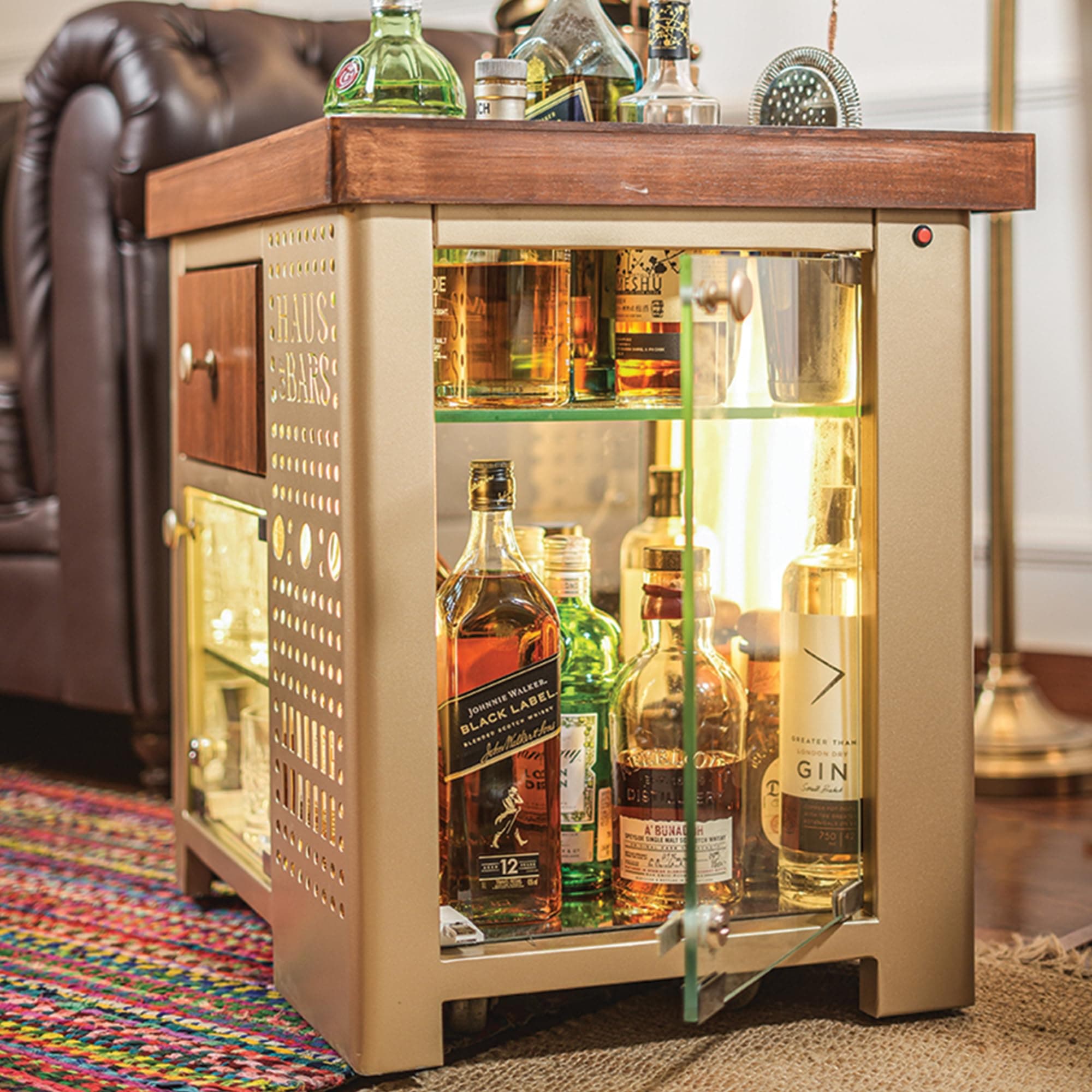 by SpeedX - Model M Mini Bar for Home, Matte Gold with Right Side Display Cabinet