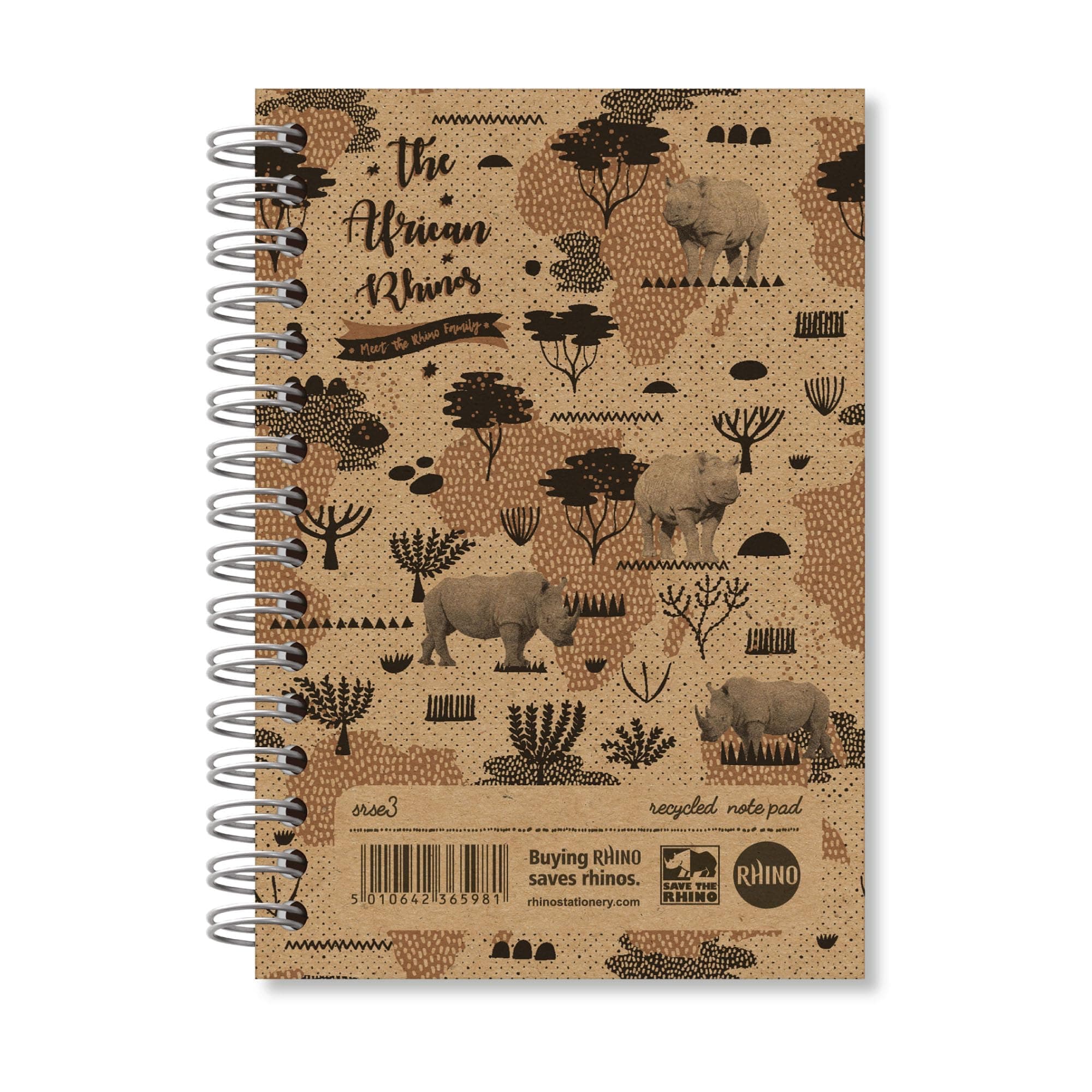 SRSE3-6 A6 Recycled Save the Rhino Notebook