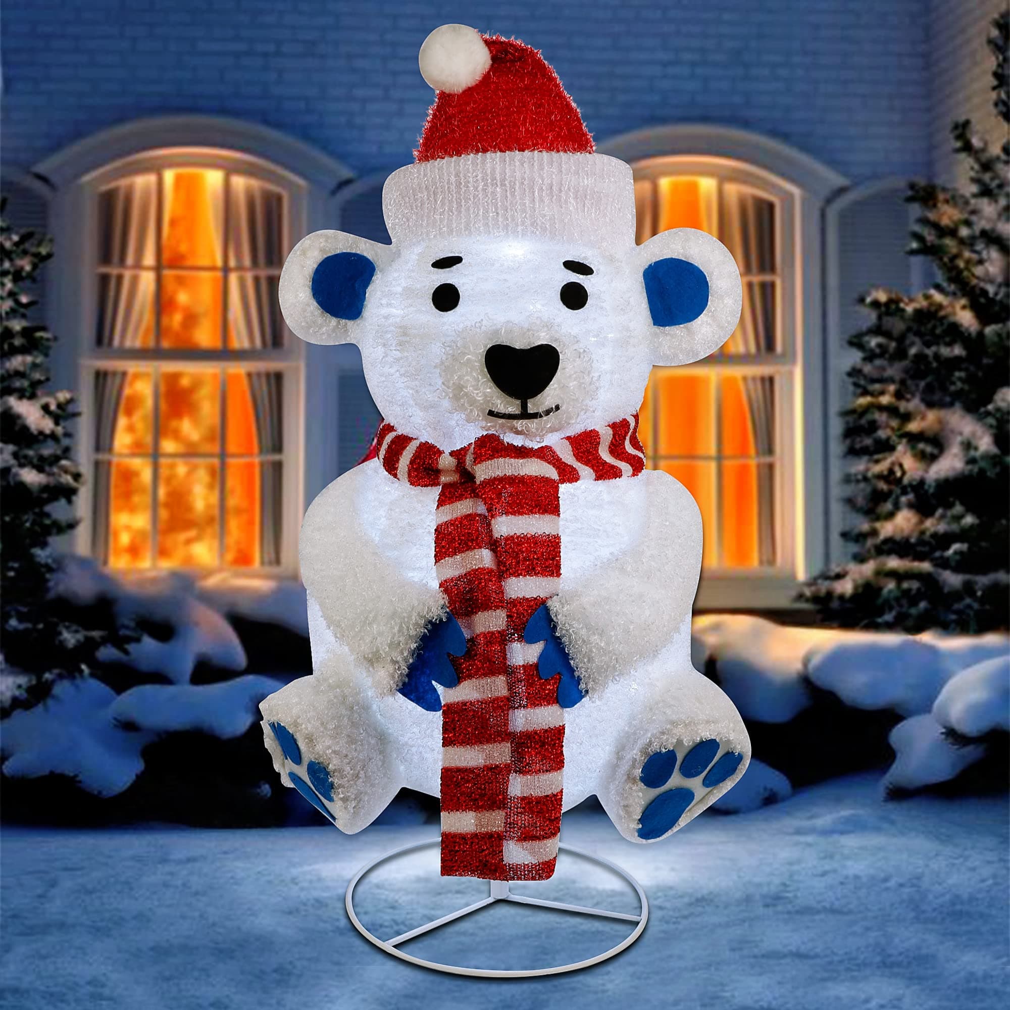 Glintoper Lighted Christmas Decorations, Pre-Lit Pop Up Plush White Bear with Built-in Lights, Collapsible and Easy-Assembly, Light Up Polar Bear for Indoor Outdoor Holiday Xmas New Year Winter Decor