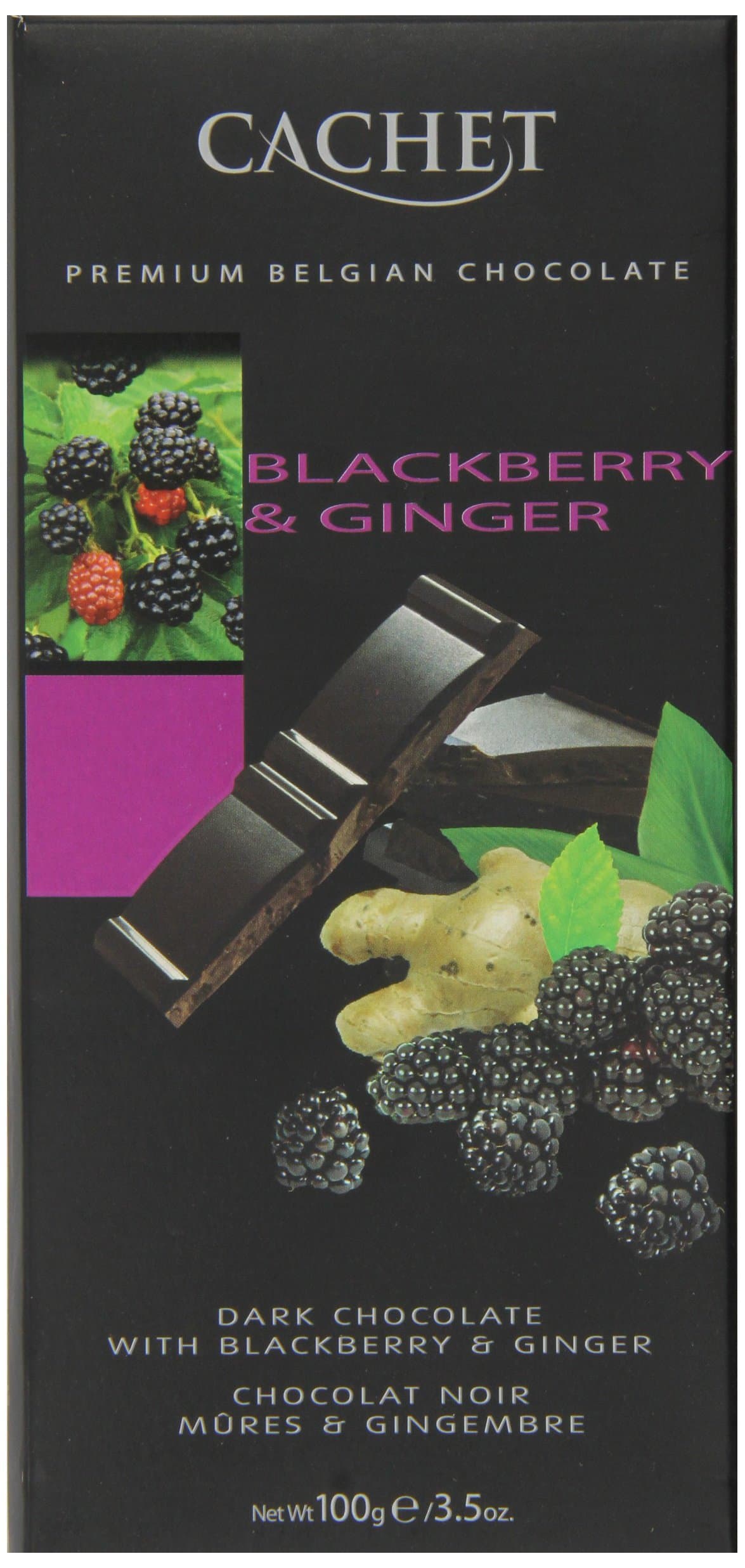 Cachet Dark Chocolate Blackberry and Ginger Bar 100 g (Pack of 6)
