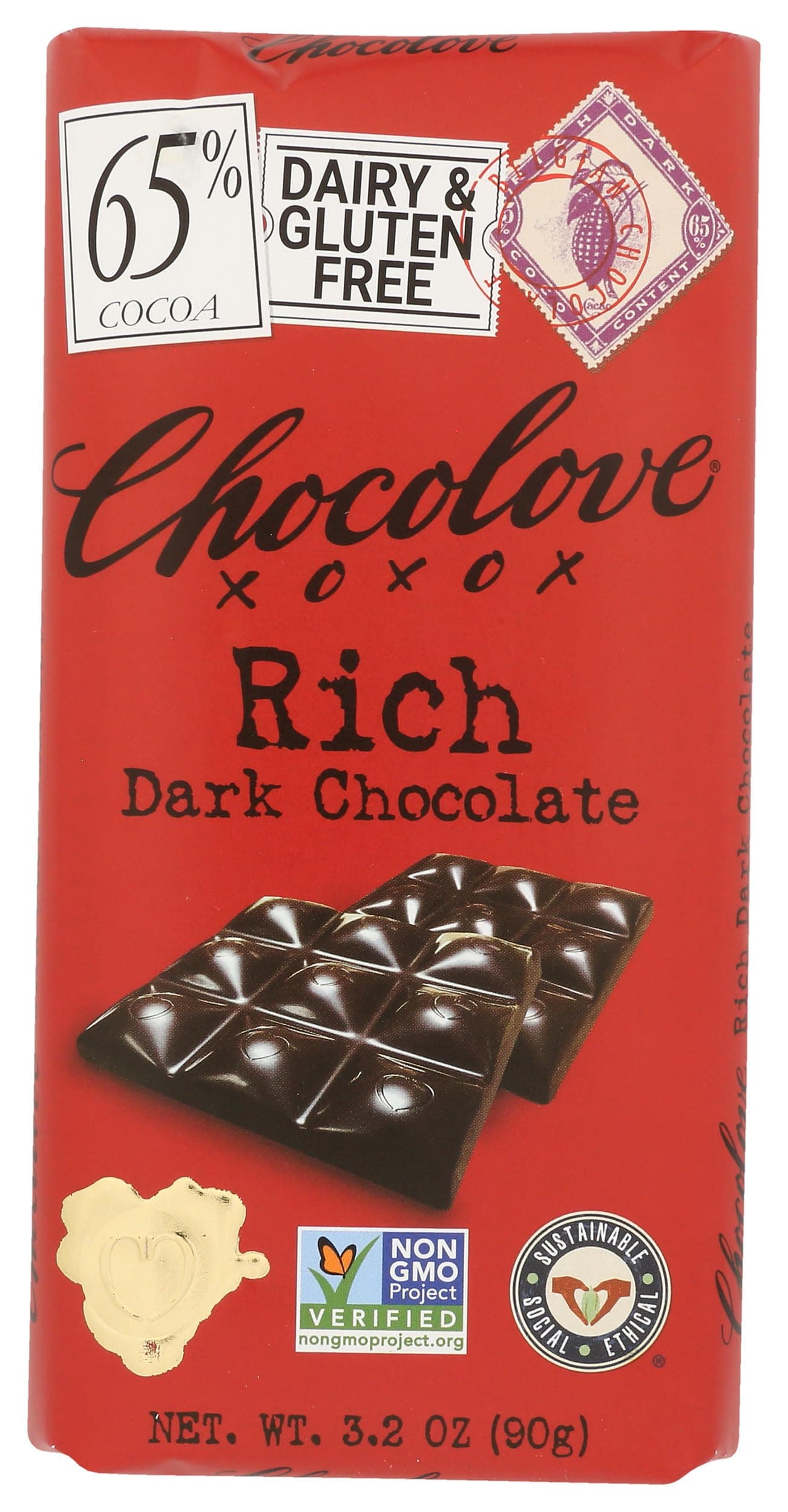 Chocolove, Chocolate Bar Dark Rich, 3.2 oz