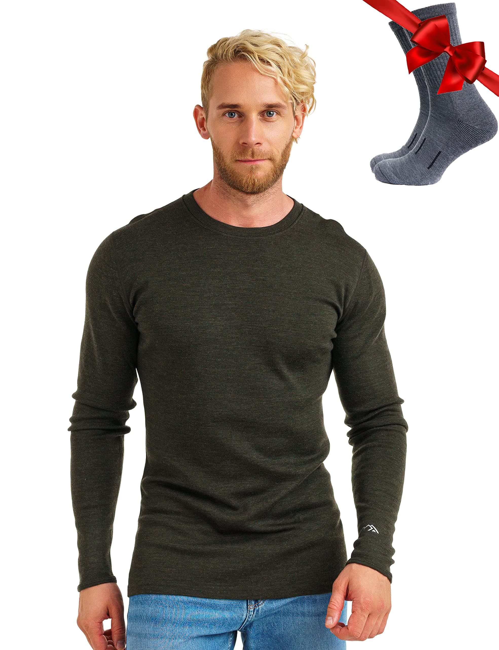 Merino.tech Merino Wool Base Layer - Mens 100% Merino Wool Long Sleeve Thermal Shirts Heavyweight, Midweight, Lite with Socks