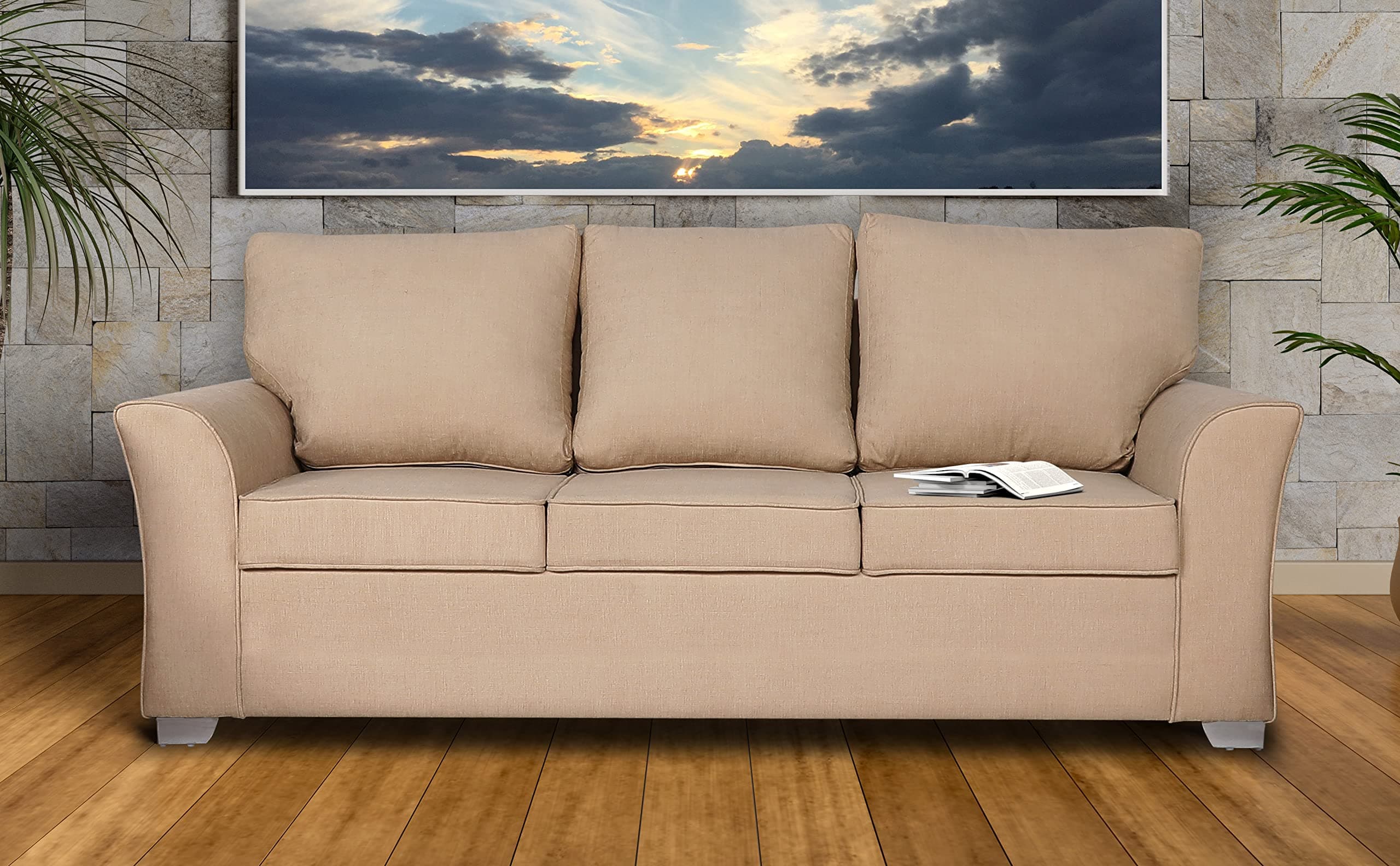 Adorn India Alexia Three Seater Sofa (Beige)