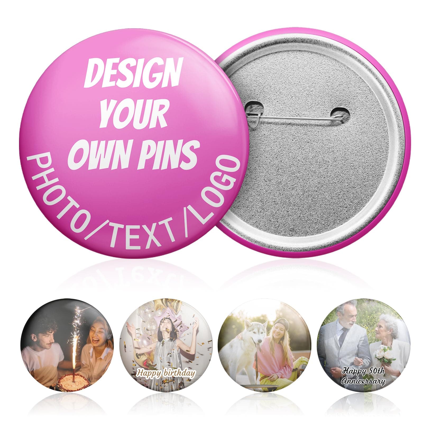 Custom Pins, Custom Button, 1-100 Pcs Personalised Metal Badges with Photo/Text/Logo, Button Pins for Backpacks Wedding Parties Conferences Ties Hats, Personalized Gifts for Christmas Corporate Events