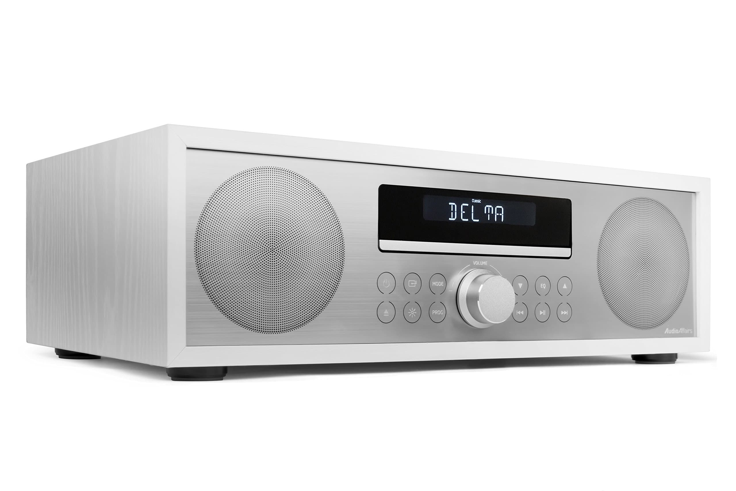 AudioAffairs CD Micro Player – Hi-Fi System With Bluetooth3.0 – Radio, MP3, USB-Player, Aux-In and FM Radio Alarm Clock – White