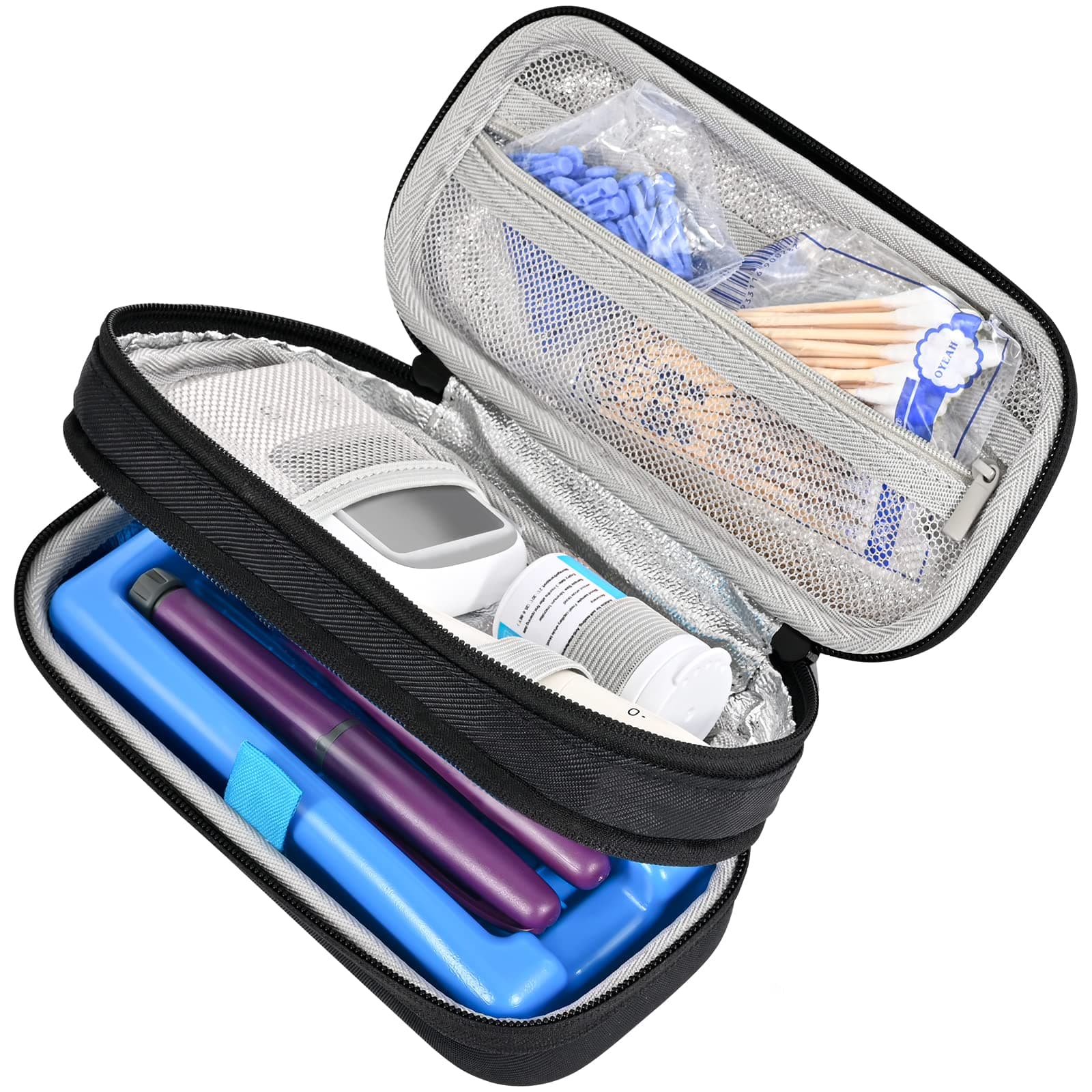ProCase Insulin Cooler Travel Case with 2 Ice Bag, Compact Diabetic Medication Organizer for Insulin Syringe Pen Testing Needle Kits -Black