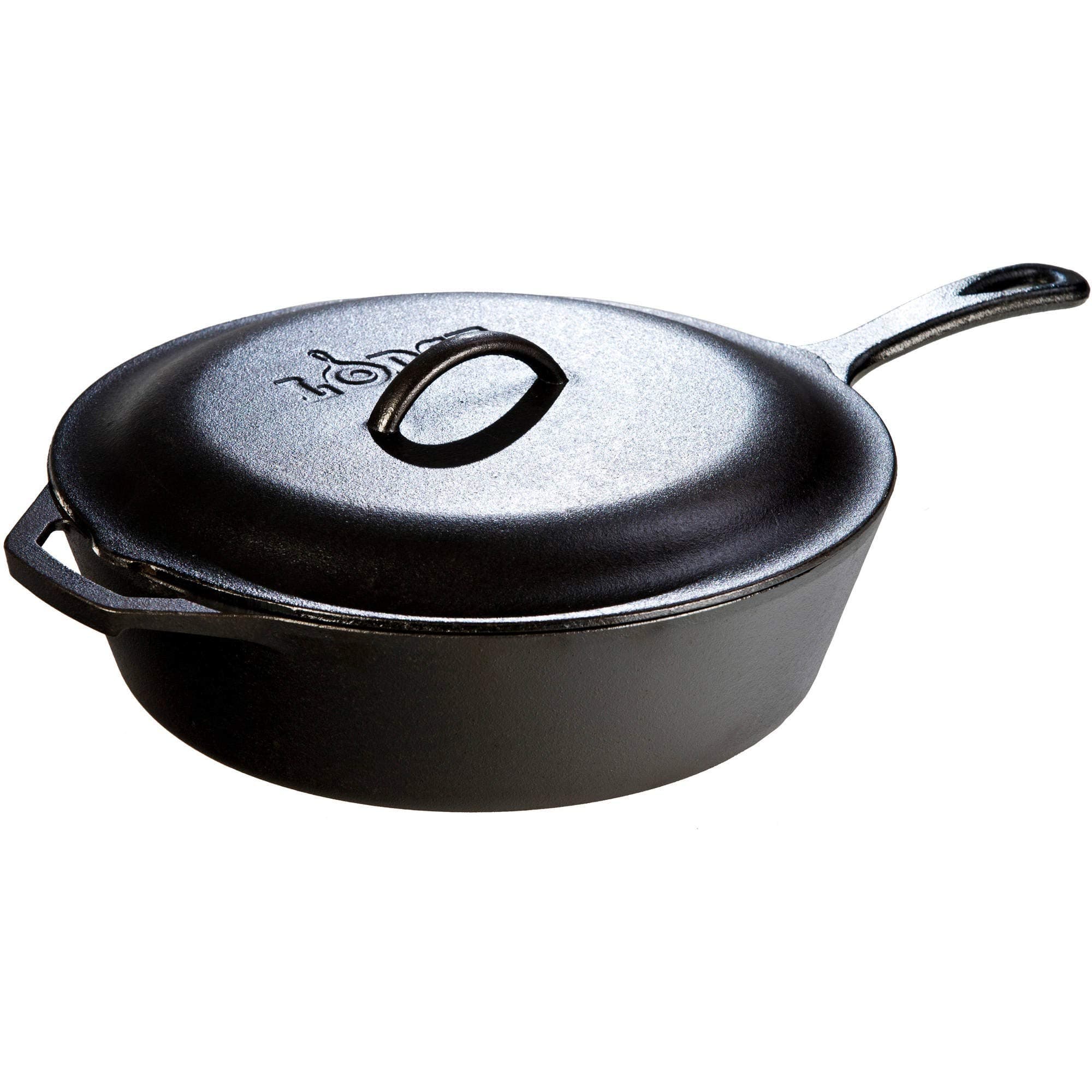 5 Quart Pre-Seasoned Cast Iron Deep Skillet with Lid - Signature Teardrop Handle & Assist Handle - Use in the Oven, on the Stove or Grill, or Over a Campfire - Use to Sear, Sauté, Bake, Broil, Braise, Fry, or Grill - Black