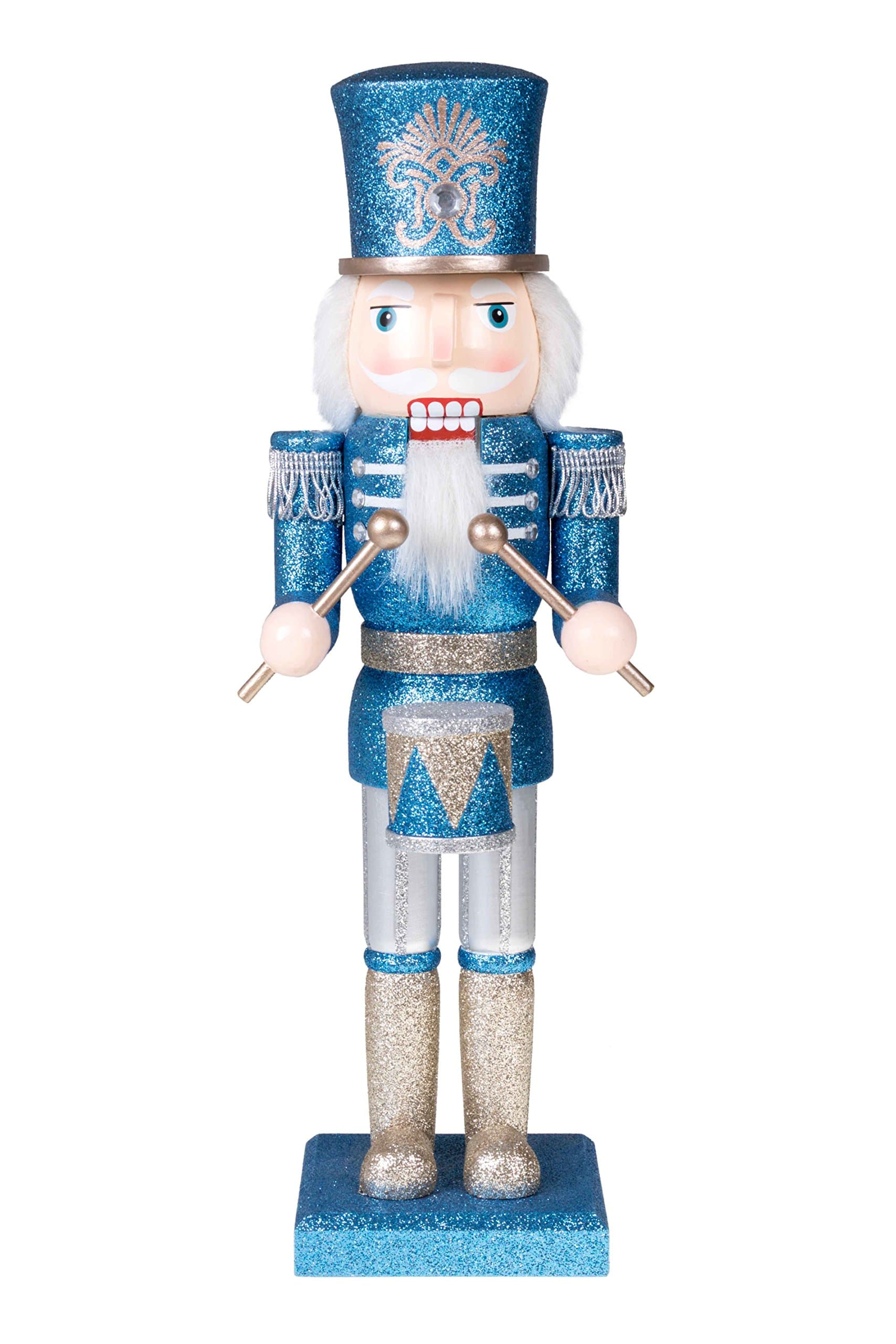 Traditional Soldier Drummer Nutcracker by Clever Creations | Blue and Silver Glitter | Perfect Addition to Any Collection | Festive Holiday Decor | 100% Wood | 14" Tall