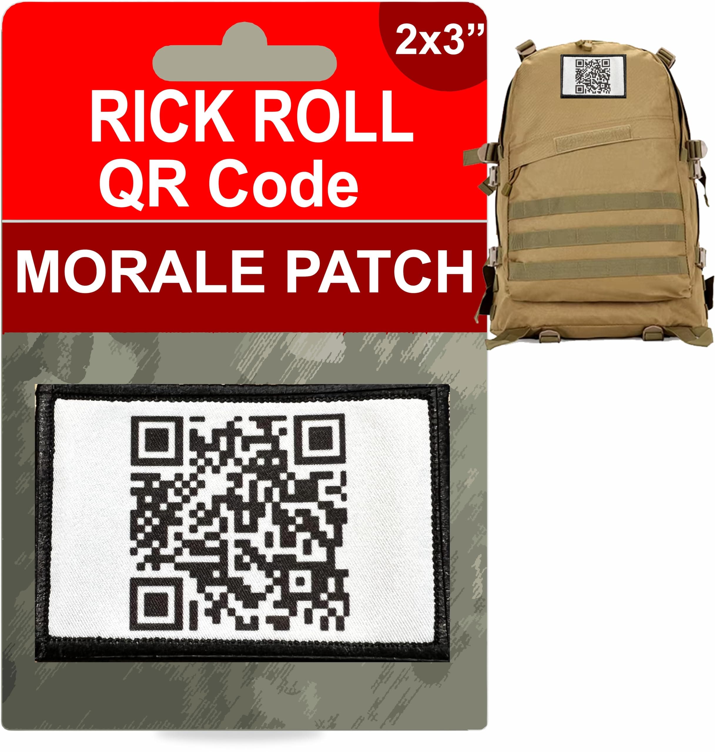 RedheadedTshirts - Rick Roll QR Code Funny Morale Patch | Pop Culture, Nerdy Fun Patch for Tactical Vest, Dog Harness, Backpack, Molle Accessories, Plate Carrier & Tactical Gear