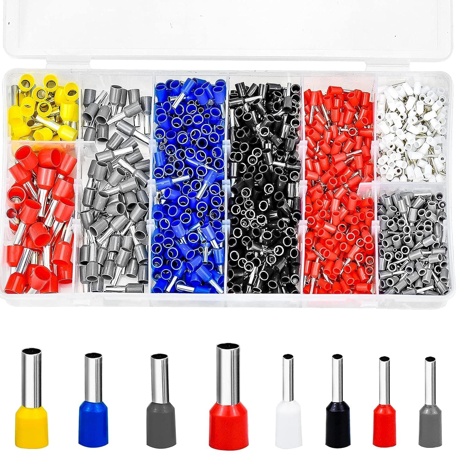 1250Pieces Wire Ferrules kit, Wire Terminal Ferrules Crimp Connector, Insulated Cord Pin End Terminal Great Assortment Ferrules Kit with Portable Box
