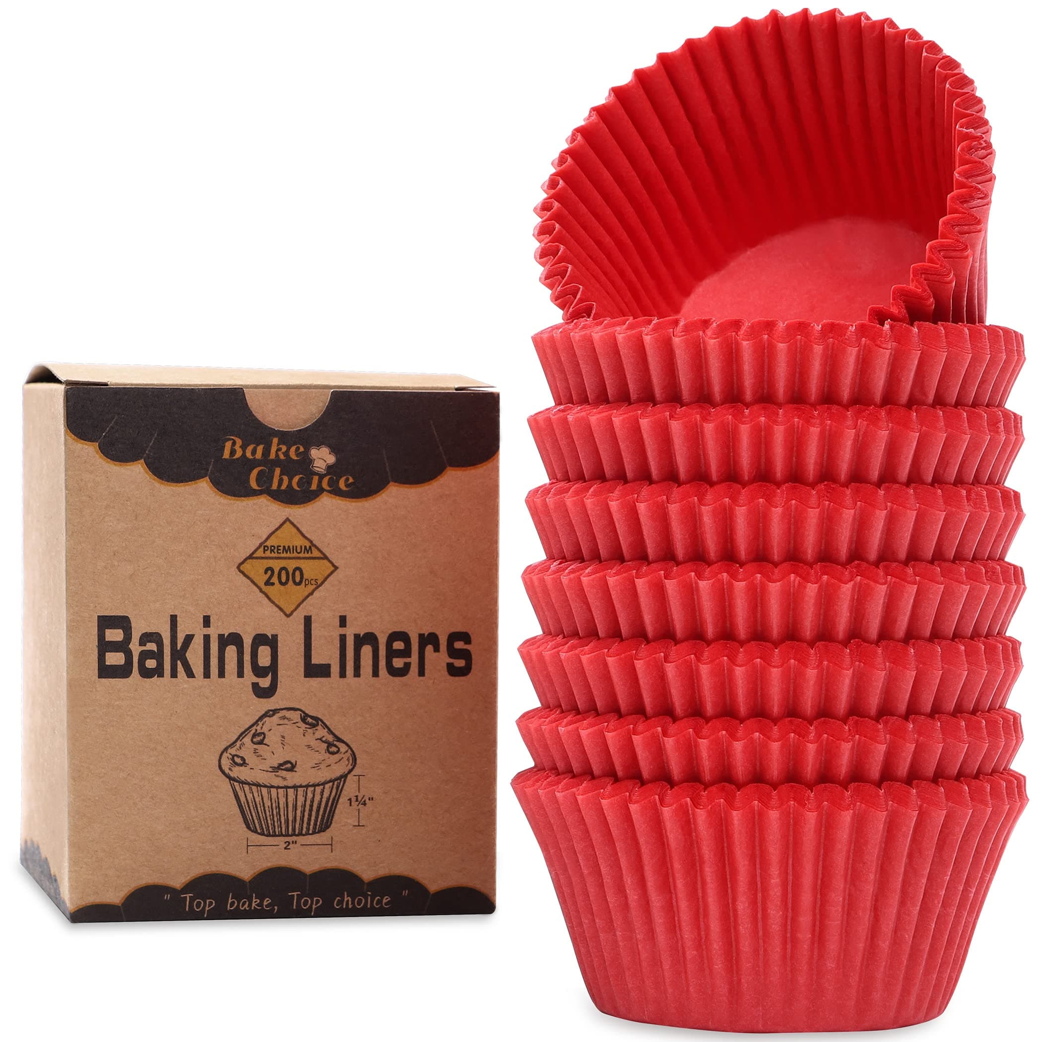 200pcs Standard Red Cupcake Liners for Baking,Food-Grade Cupcake Wrappers, greaseproof Parchment Muffin Liners Christmas Cupcake Liners for Christmas Decorations