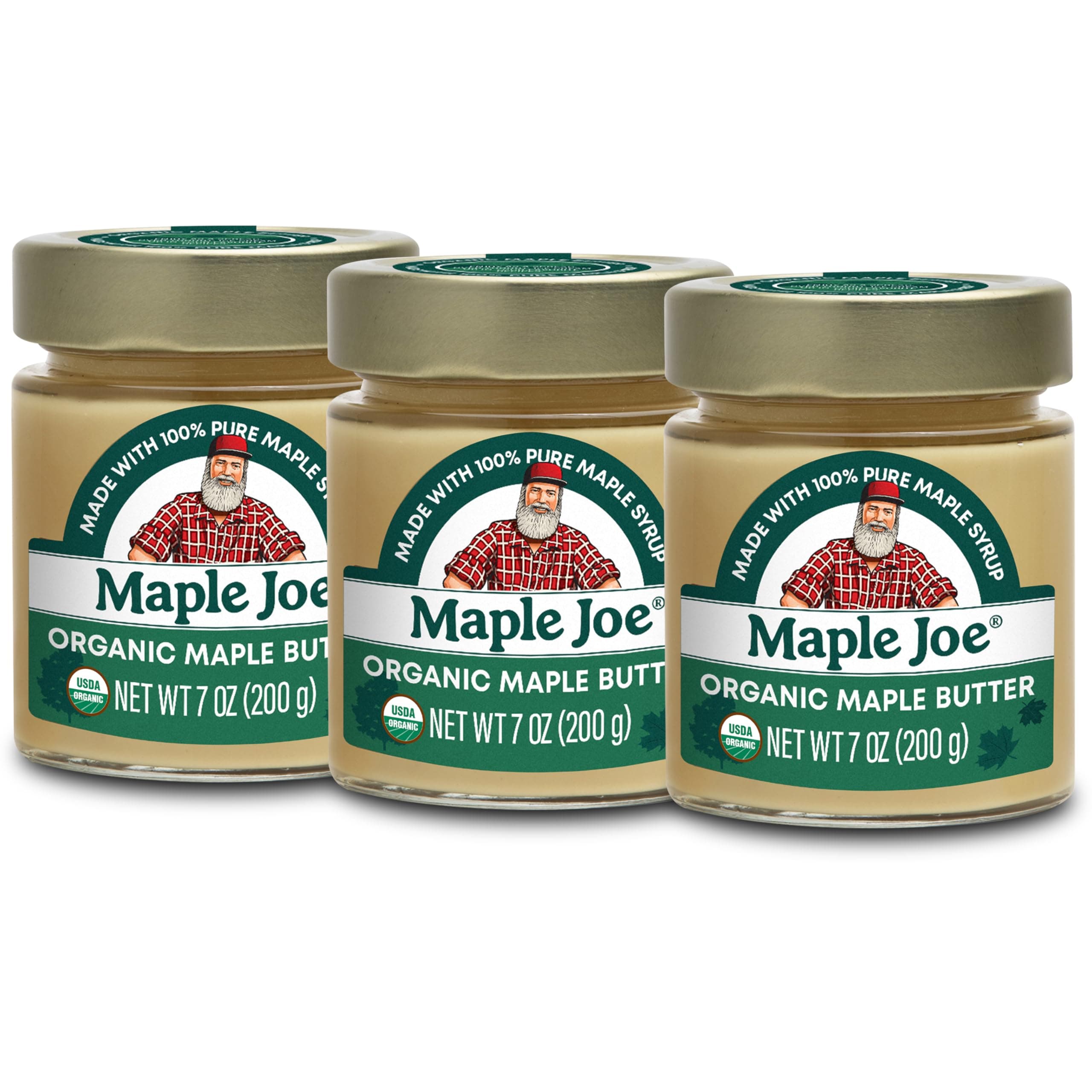 Maple Joe ORGANIC Maple Butter Spread, Pure Cream Spread Made with 100% Natural Grade A Syrup Butter. Sugar Candy Smooth & Creamy, Candy, Vegan, Zero Fat, Non-GMO, No Dairy, Gluten Free and Kosher Certified. 7oz / 200g. (3 pack)