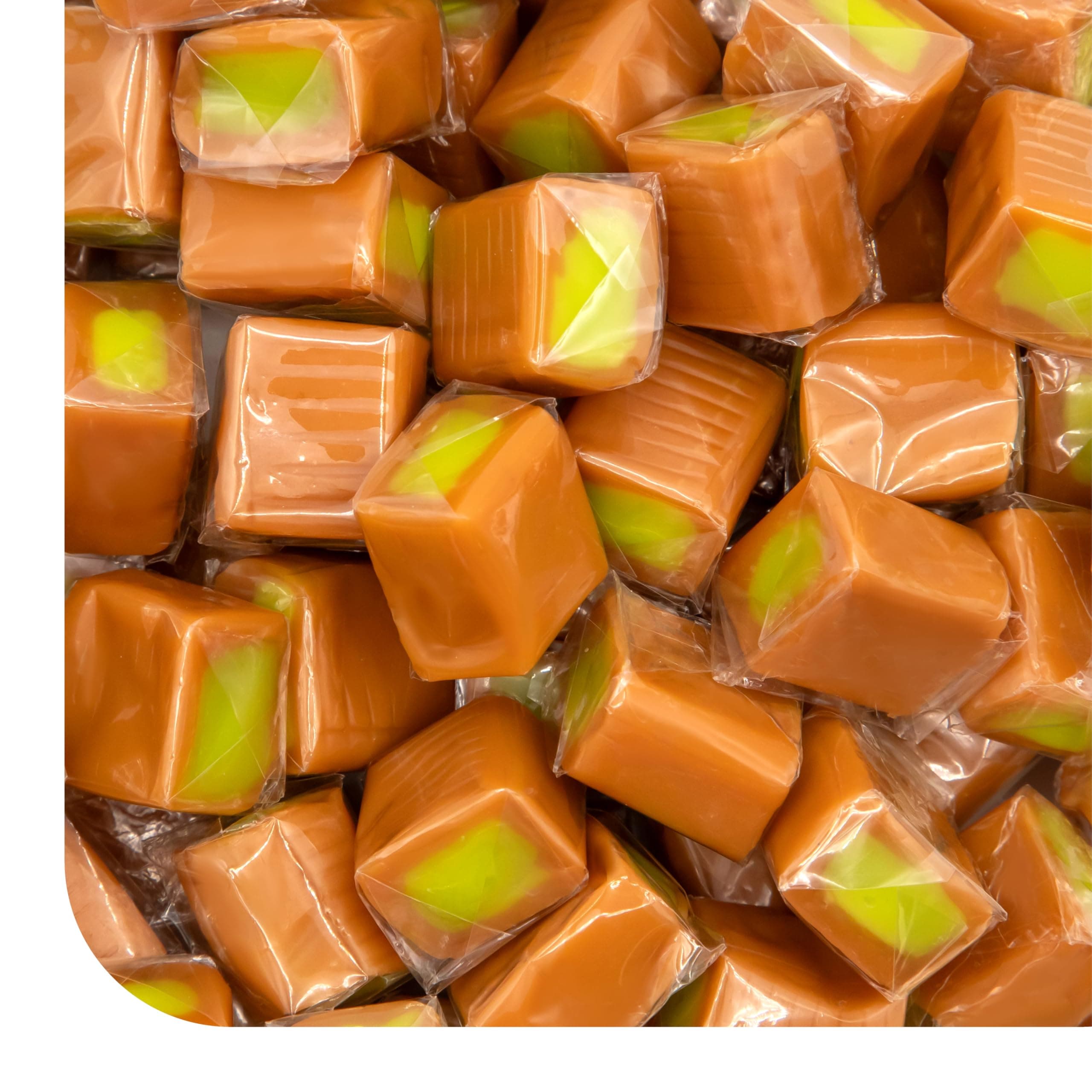 Caramel Cubes Candy - 2 Pound Pack (150 Count) - Green Apple Filling - Individually Wrapped