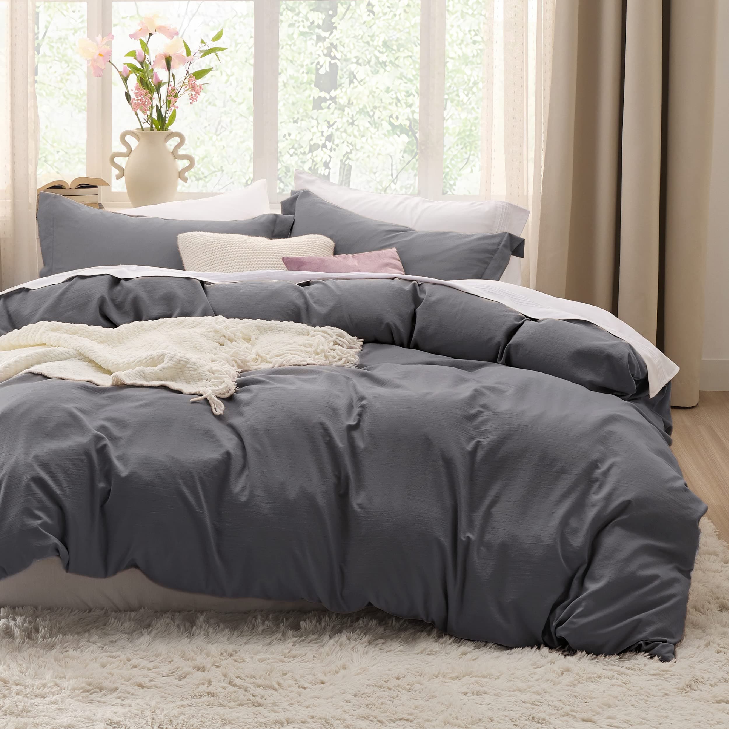 Bedsure Dark Grey Duvet Cover Full Size - Soft Prewashed Full Duvet Cover Set, 3 Pieces, 1 Duvet Cover 80x90 Inches with Zipper Closure and 2 Pillow Shams, Comforter Not Included