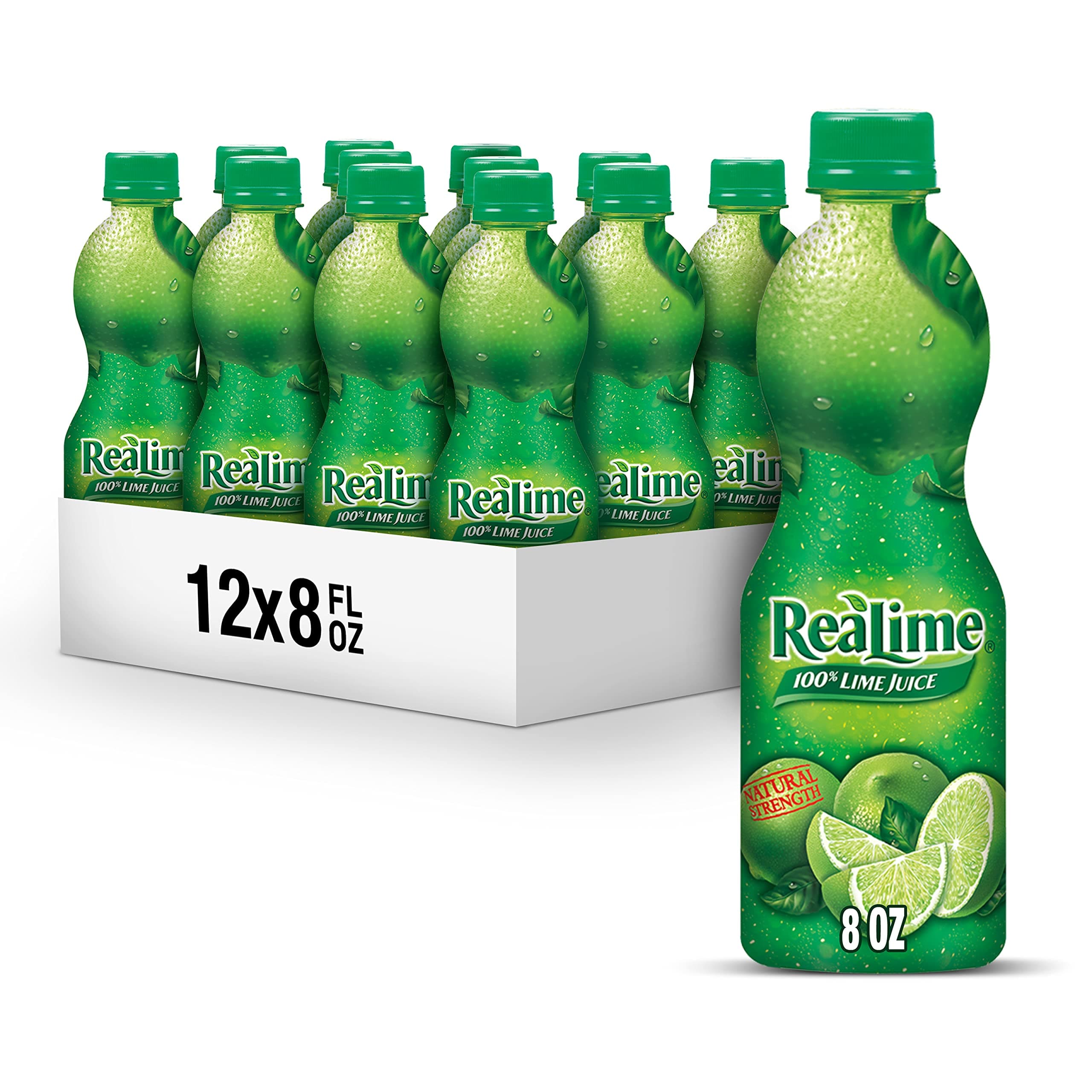 ReaLime 100% Lime Juice, 8 fl oz bottle (Pack of 12), Made with Lime Juice from Concentrate, Gluten-Free, Sodium Free, Perfect Mixer to add to Cocktails and Marinades