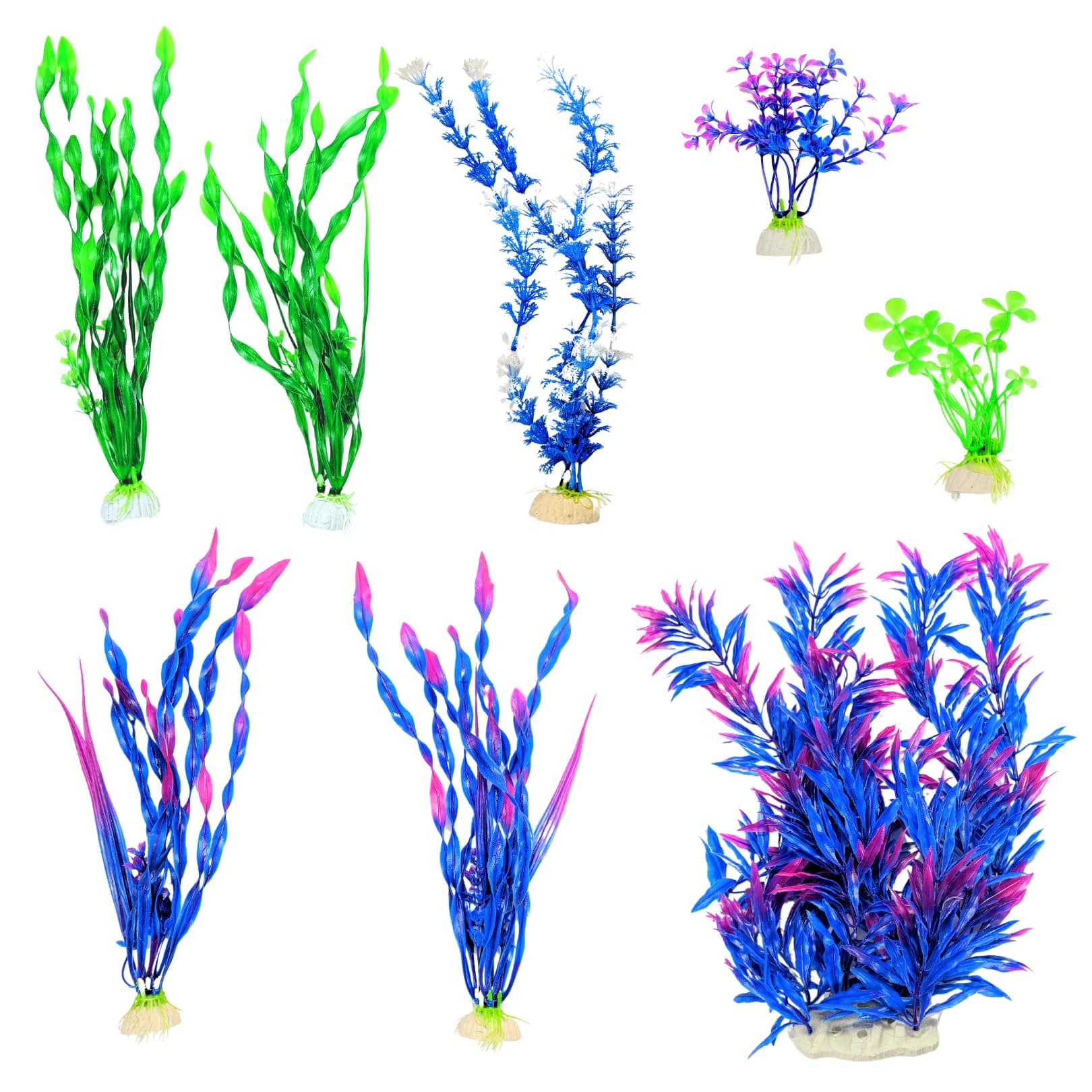 Otterly Pets 8-Pack Tall Artificial Fish Tank Plants - Vibrant Aquarium Decorations for 20-Gallon Tanks are Larger, Non-Toxic, Non-Rusting Weighted Bases for Stability