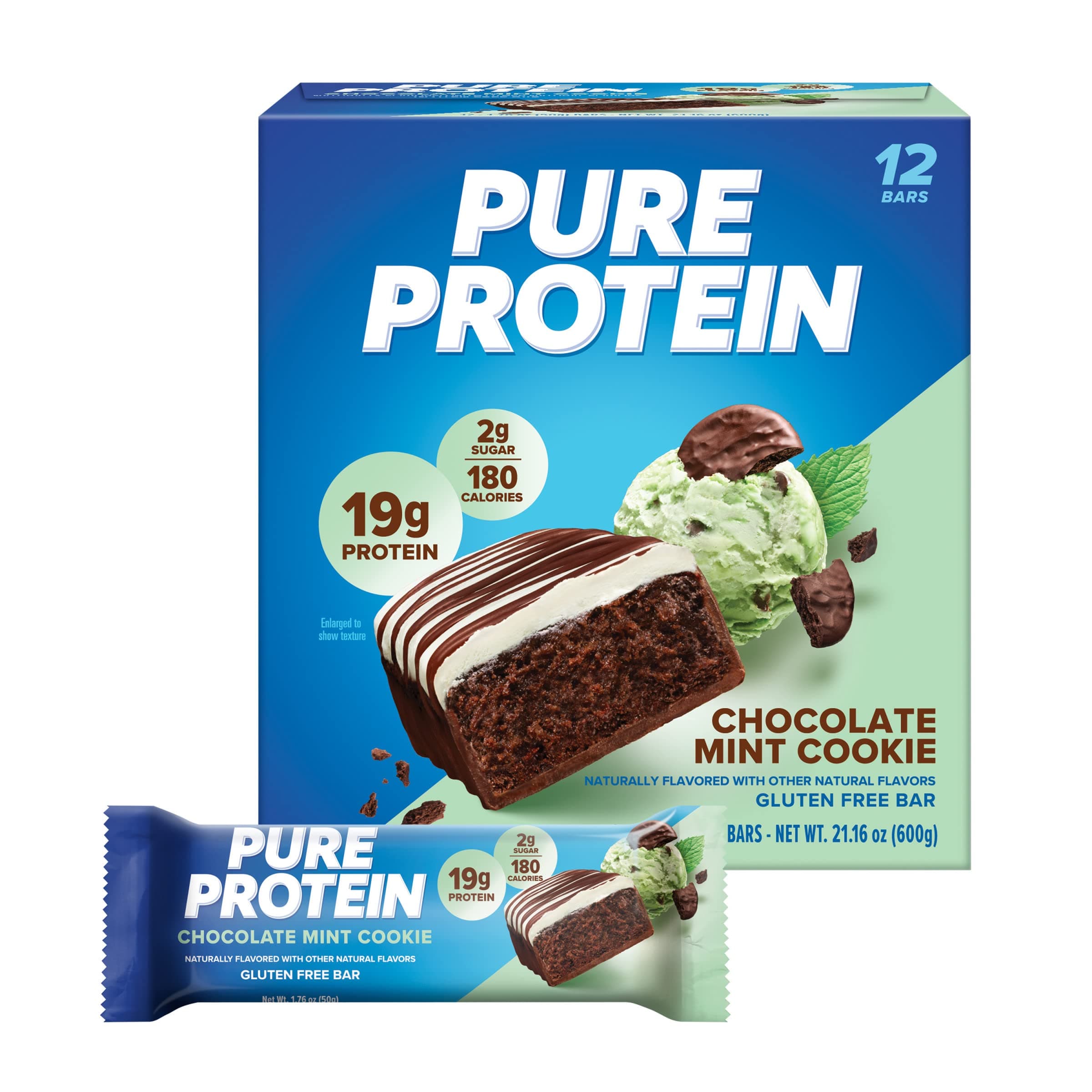 Bars, High Protein, Nutritious Snacks to Support Energy, Low Sugar, Gluten free, Chocolate Mint Cookie,1.76oz, 12 Pack
