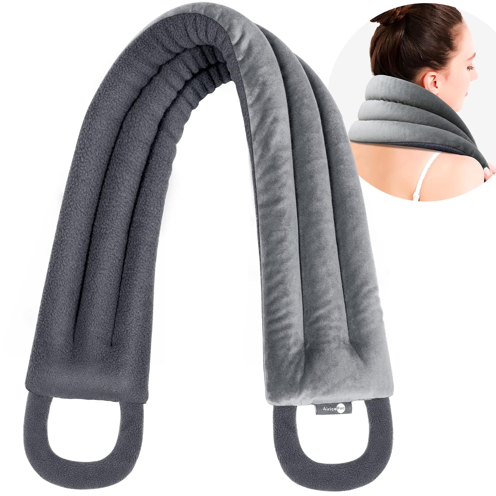 AiricePac Microwave Heating pad for Neck and Shoulders Back 33 * 5.9" microwavable Large Moist Heat Pack Warm hot Compress Neck wrap Weighted Bag Massage Reusable Herbal Nature Calming Portable Grey