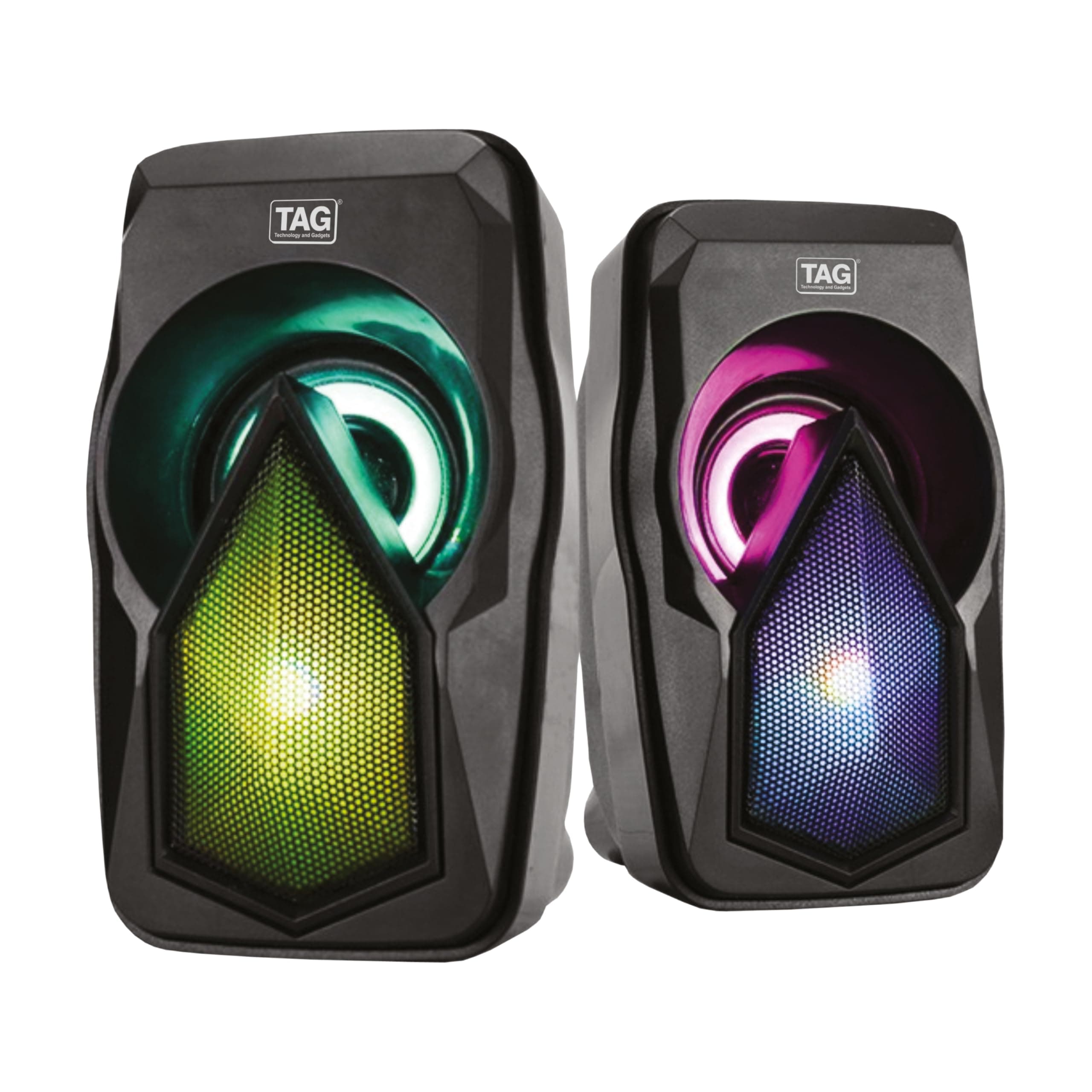 TAG DP600 USB Stereo 2.0 Wired Multimedia Desktop Speakers | 6W Peak Output | 7 Colors Rainbow RGB LED Lights | 3.5mm AUX Support | in-line Volume Control | Made for Desktop, PC, Laptop