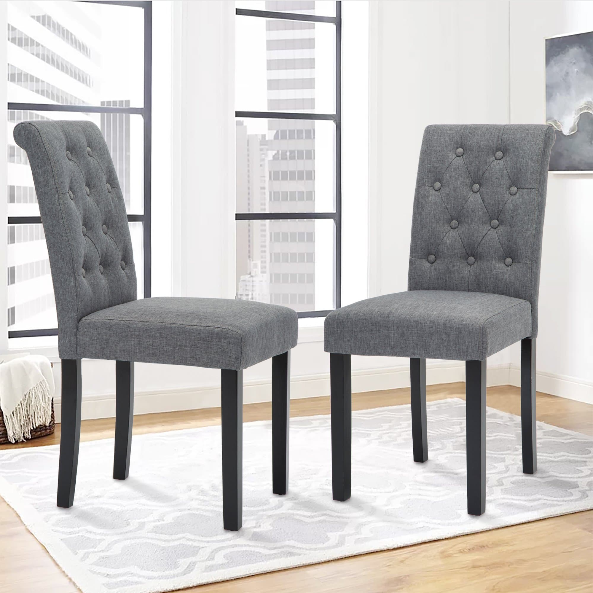 thksbought Set of 2 Upholstered Fabric Dining Chairs with Button-Tufted Details (Set of 2 Gray)