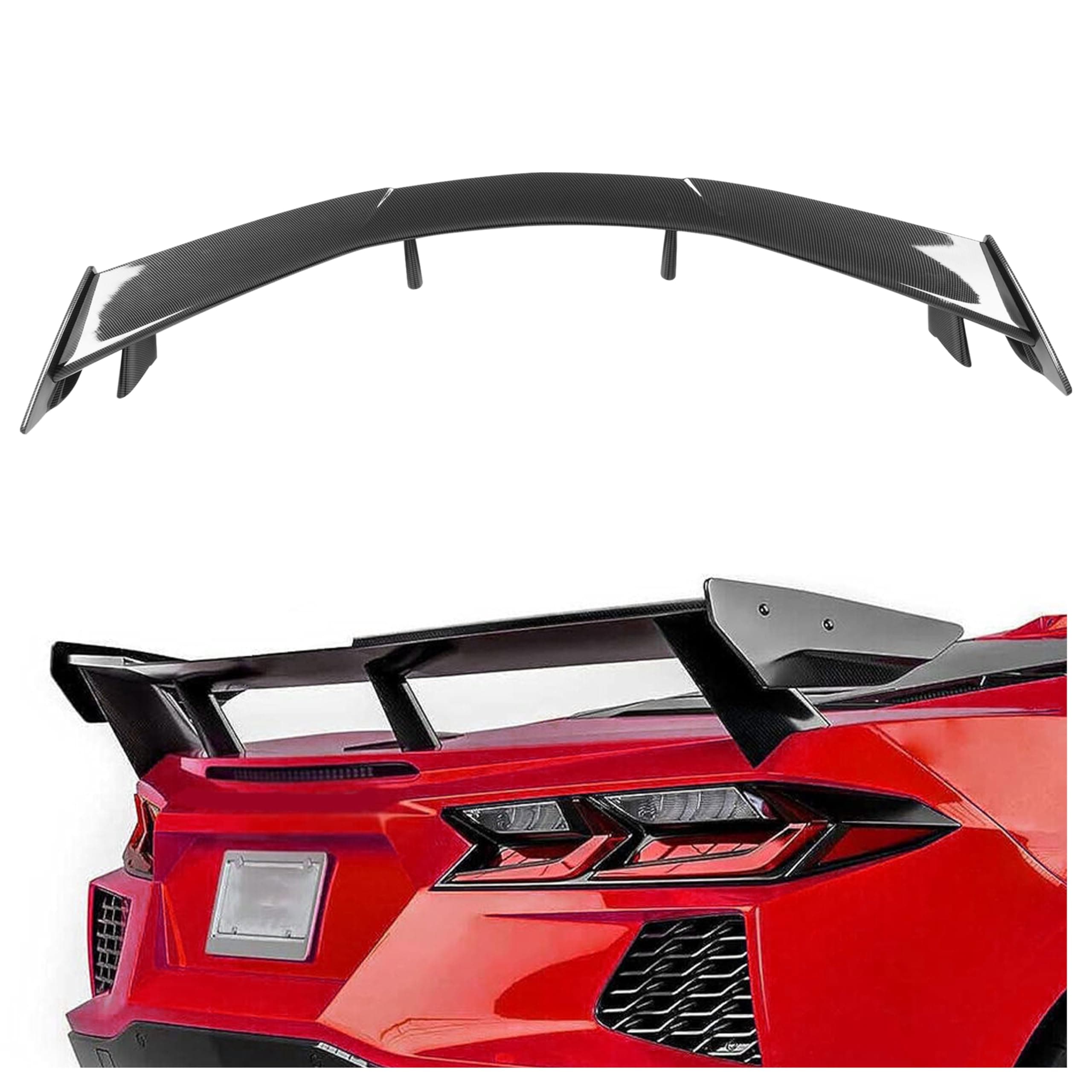 HECASA Rear Trunk Spoiler Wing Compatible with 2020-Present Chevy Corvette C8 Models, Trunk Lip Spoiler, Car Exterior Accessories Carbon Fiber Color